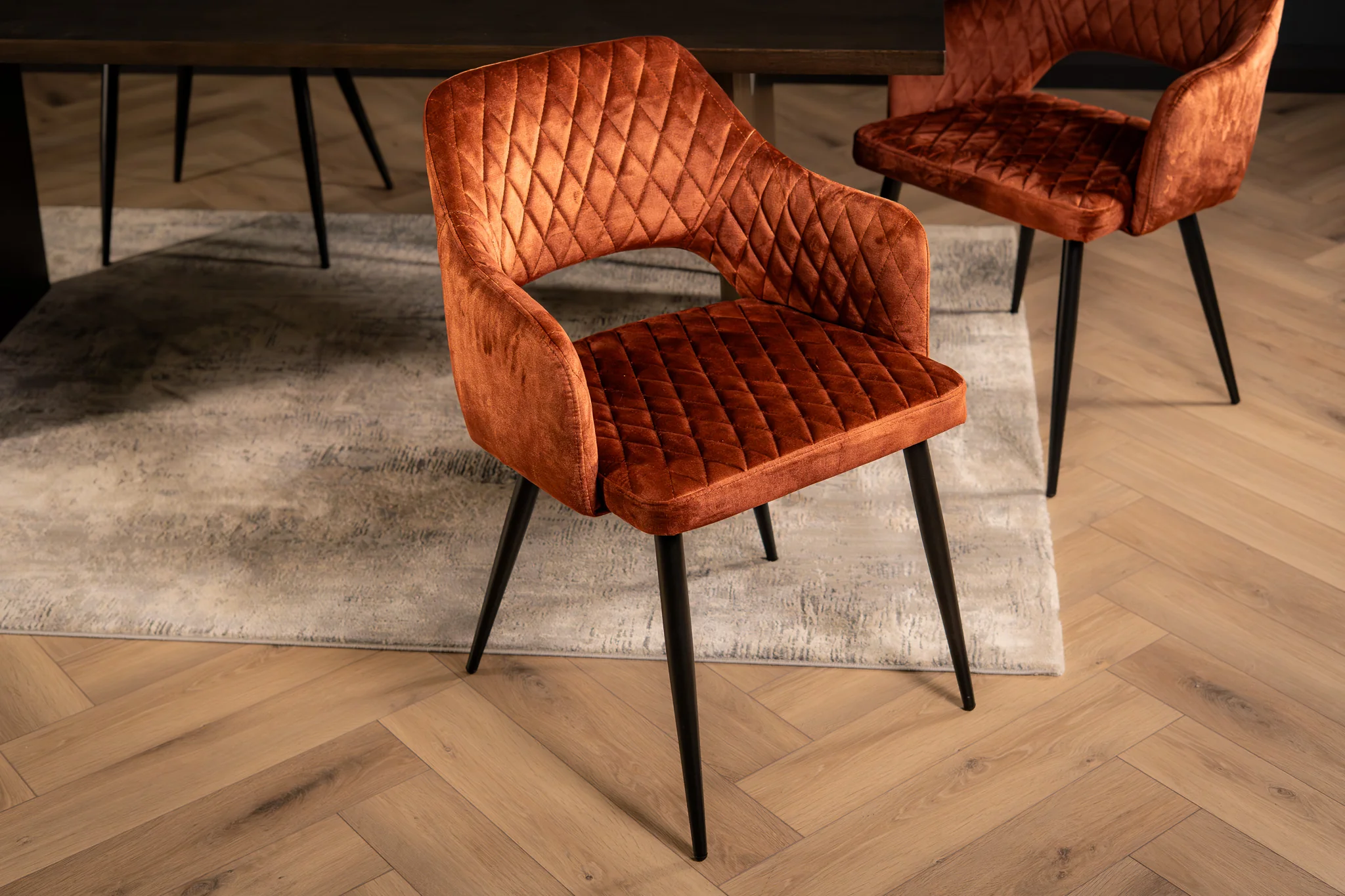 Velvet Dining Chair Rust Brown with Black Legs – Glamour