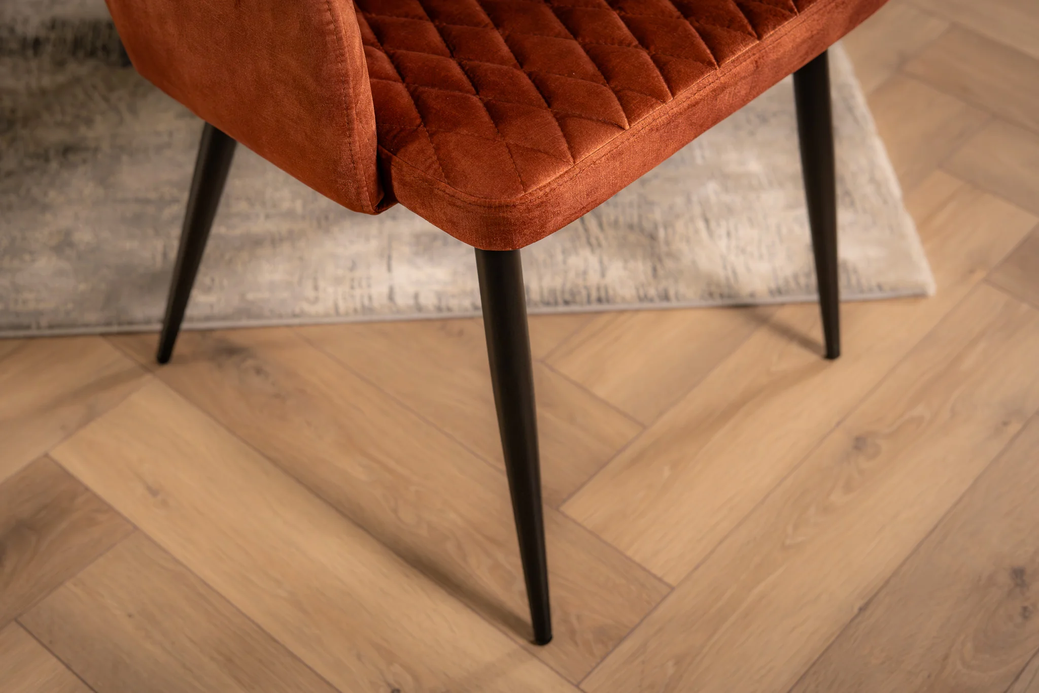 Velvet Dining Chair Rust Brown with Black Legs – Glamour - Image 2