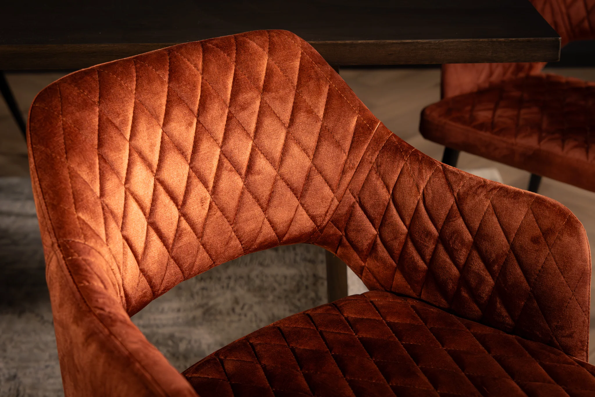 Velvet Dining Chair Rust Brown with Black Legs – Glamour - Image 3