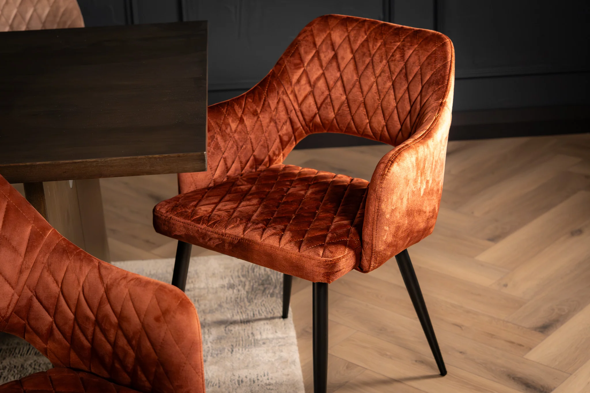 Velvet Dining Chair Rust Brown with Black Legs – Glamour - Image 4