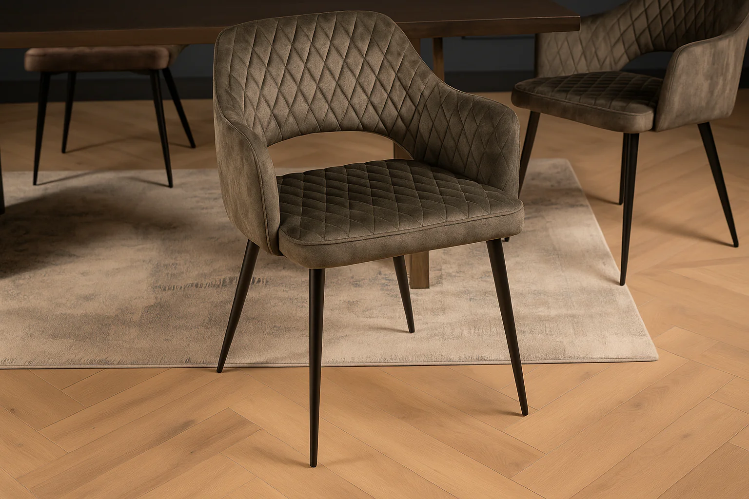 Velvet Dining Chair Grey Green with Black Legs – Glamour