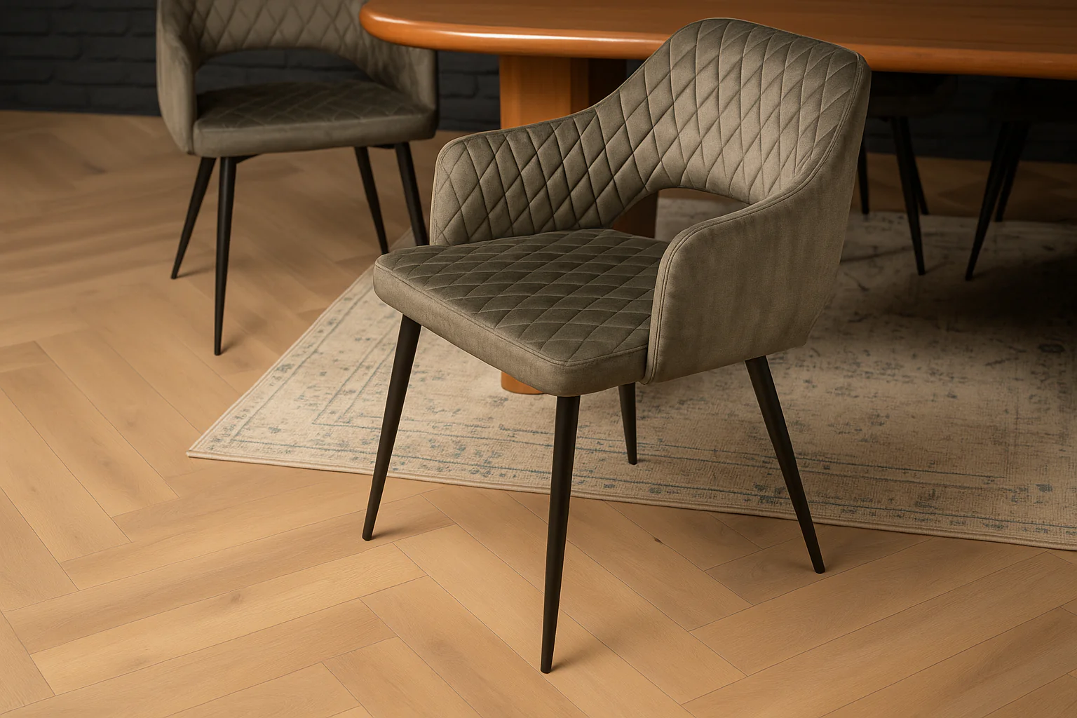 Velvet Dining Chair Grey Green with Black Legs – Glamour - Image 2