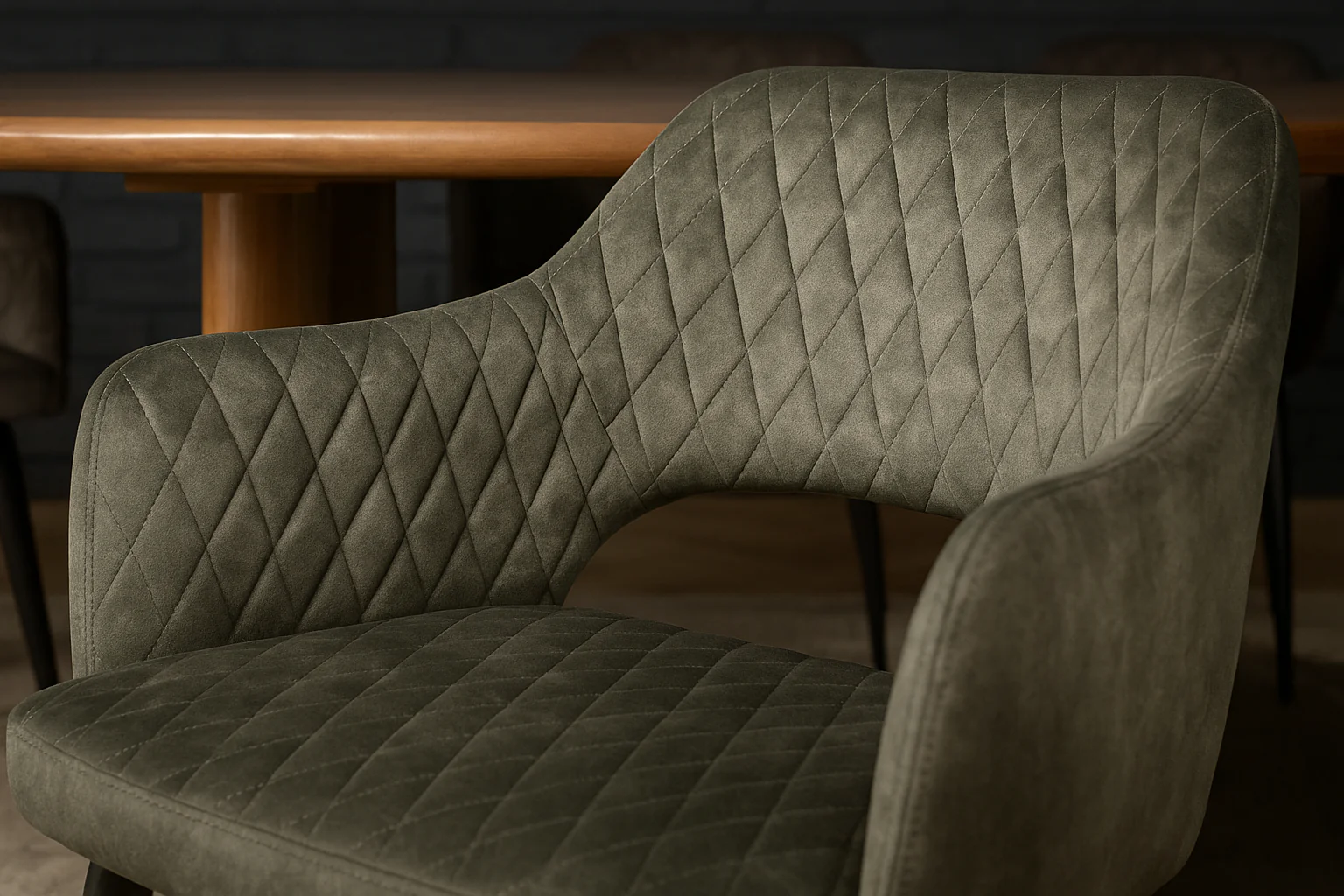 Velvet Dining Chair Grey Green with Black Legs – Glamour - Image 3