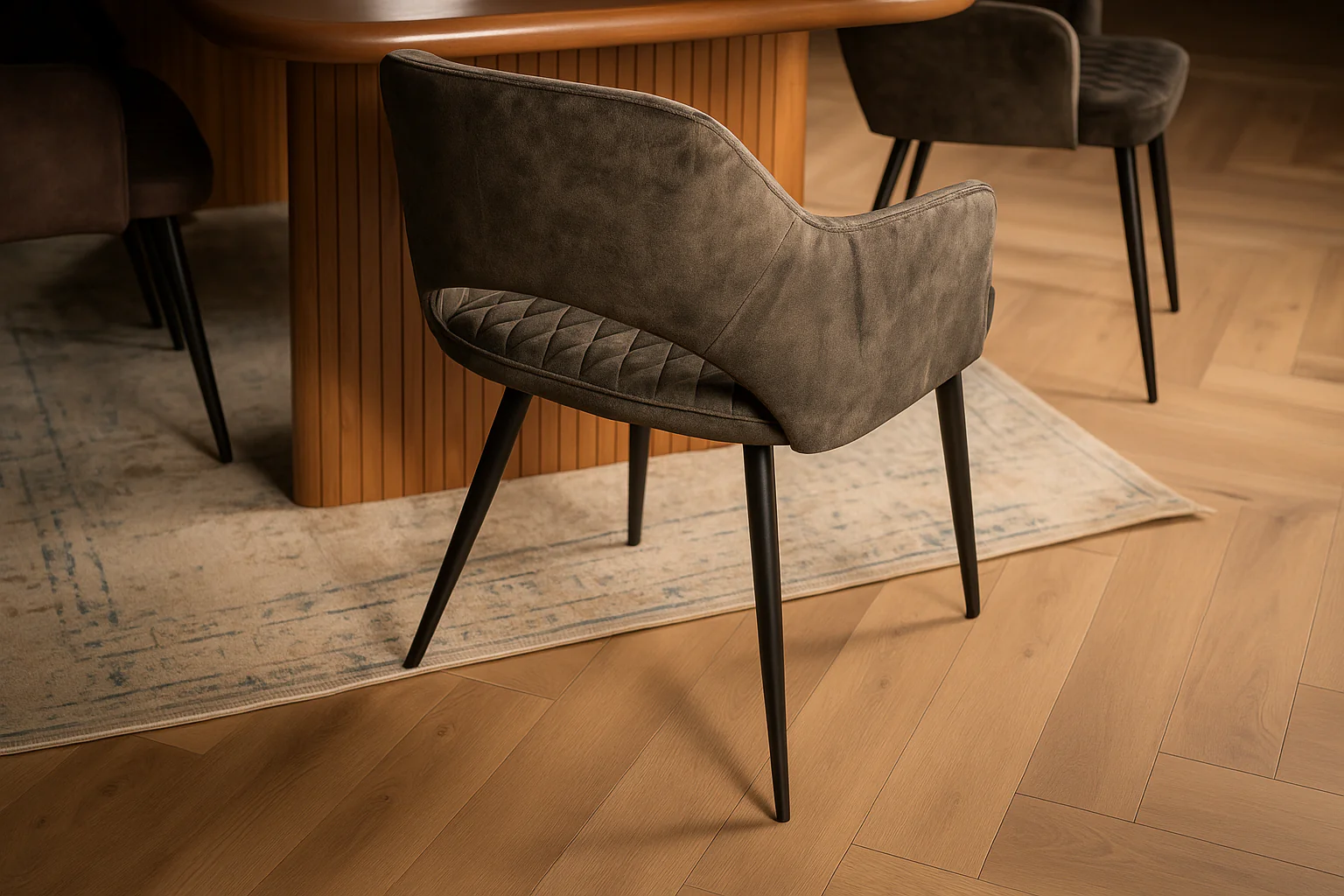 Velvet Dining Chair Grey Green with Black Legs – Glamour - Image 4