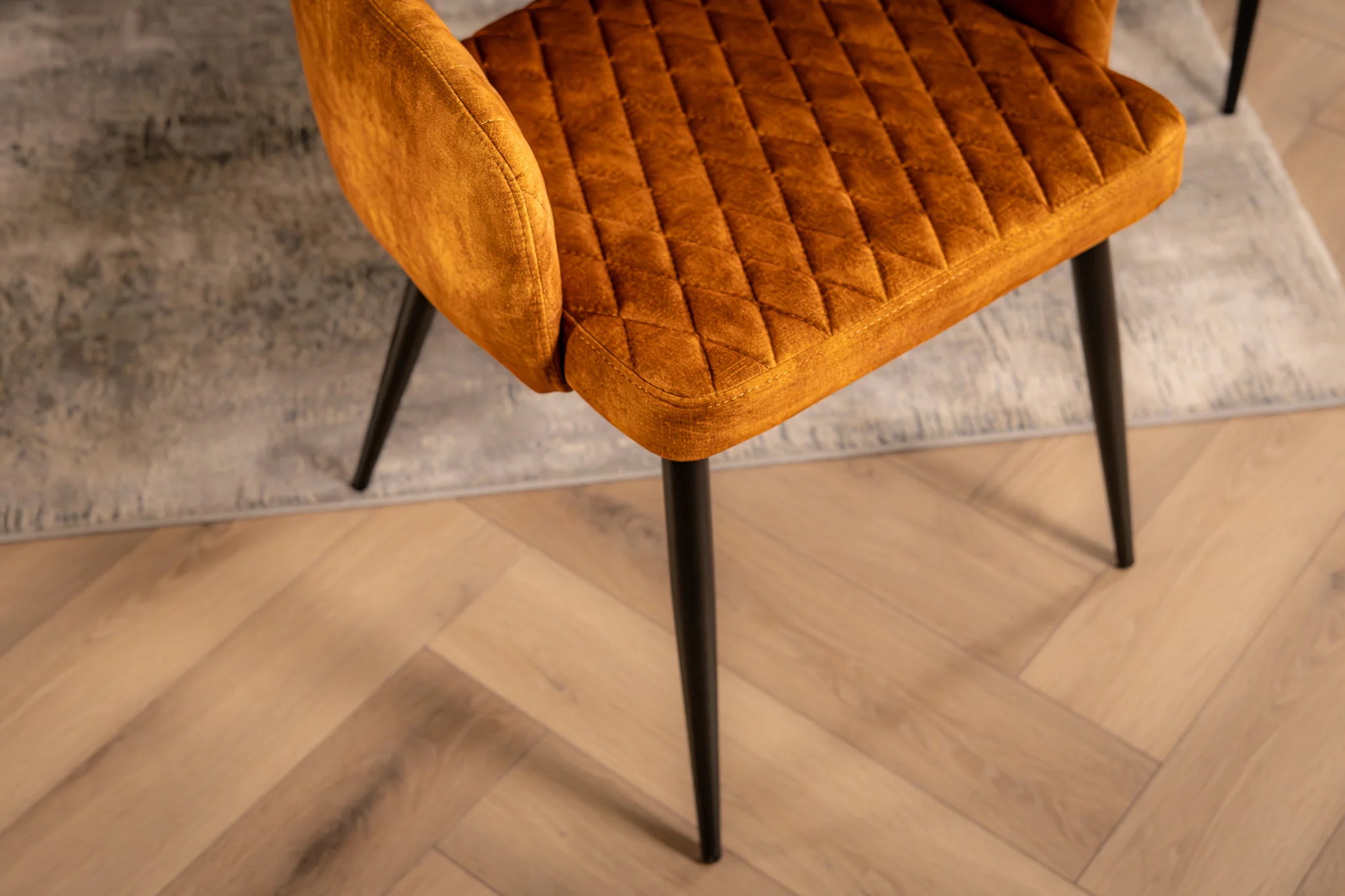 Velvet Dining Chair Mustard Yellow Quilted with Black Legs – Glamour - Image 3