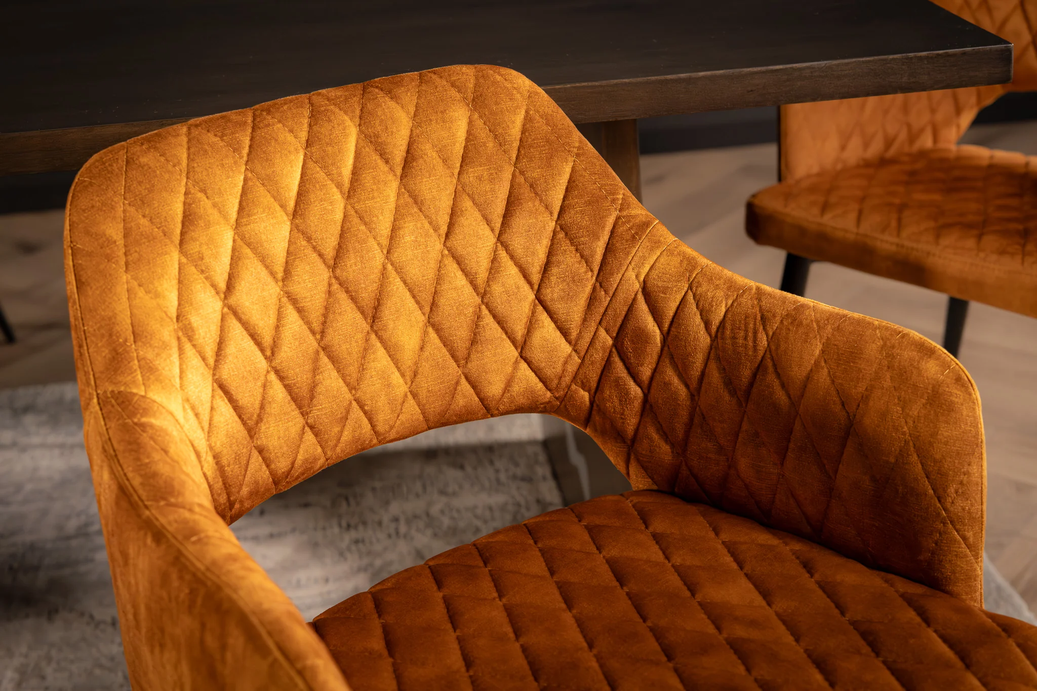 Velvet Dining Chair Mustard Yellow Quilted with Black Legs – Glamour - Image 4
