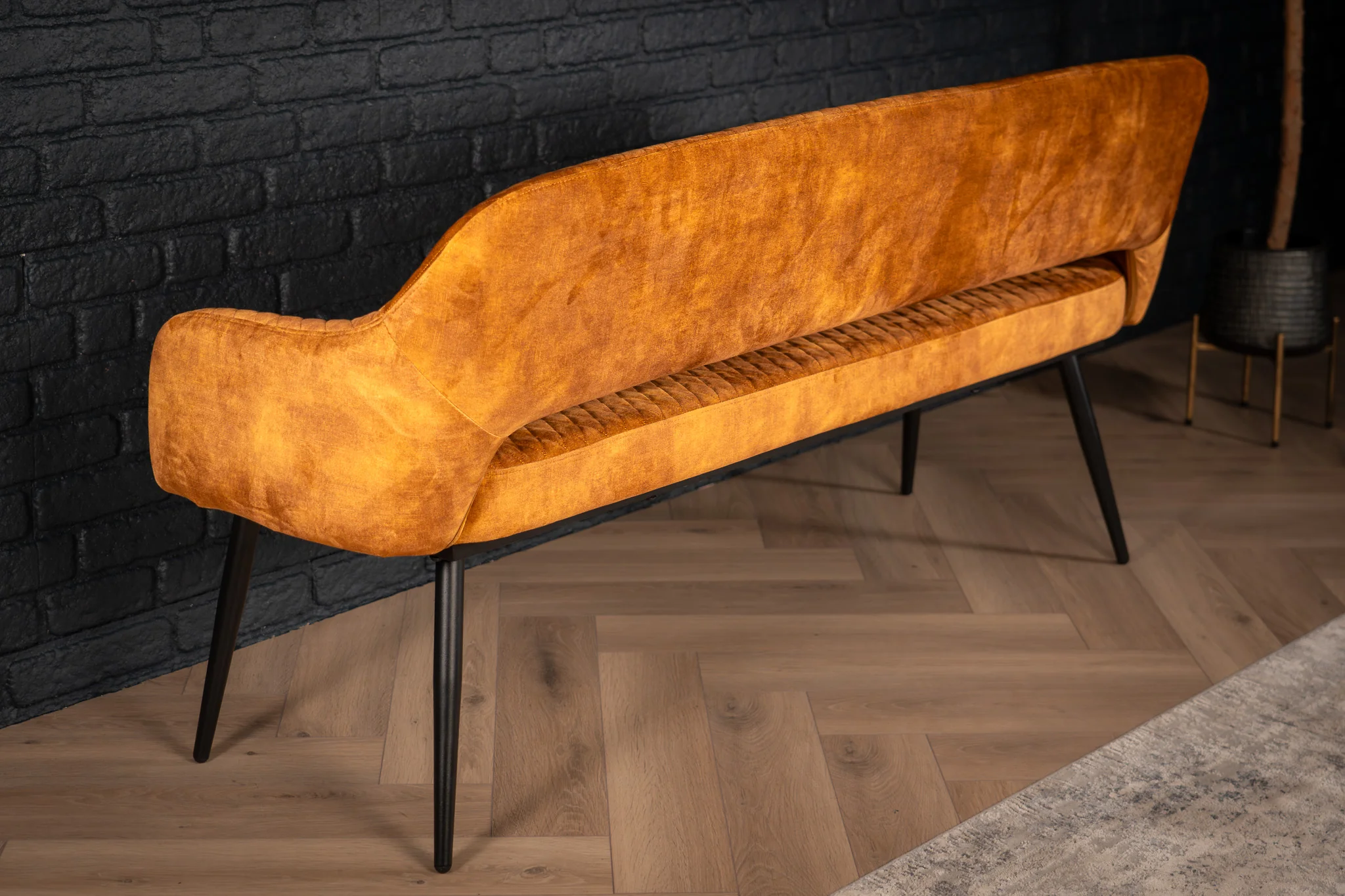 Velvet Bench 160 cm Mustard Yellow with Black Legs – Glamour - Image 8