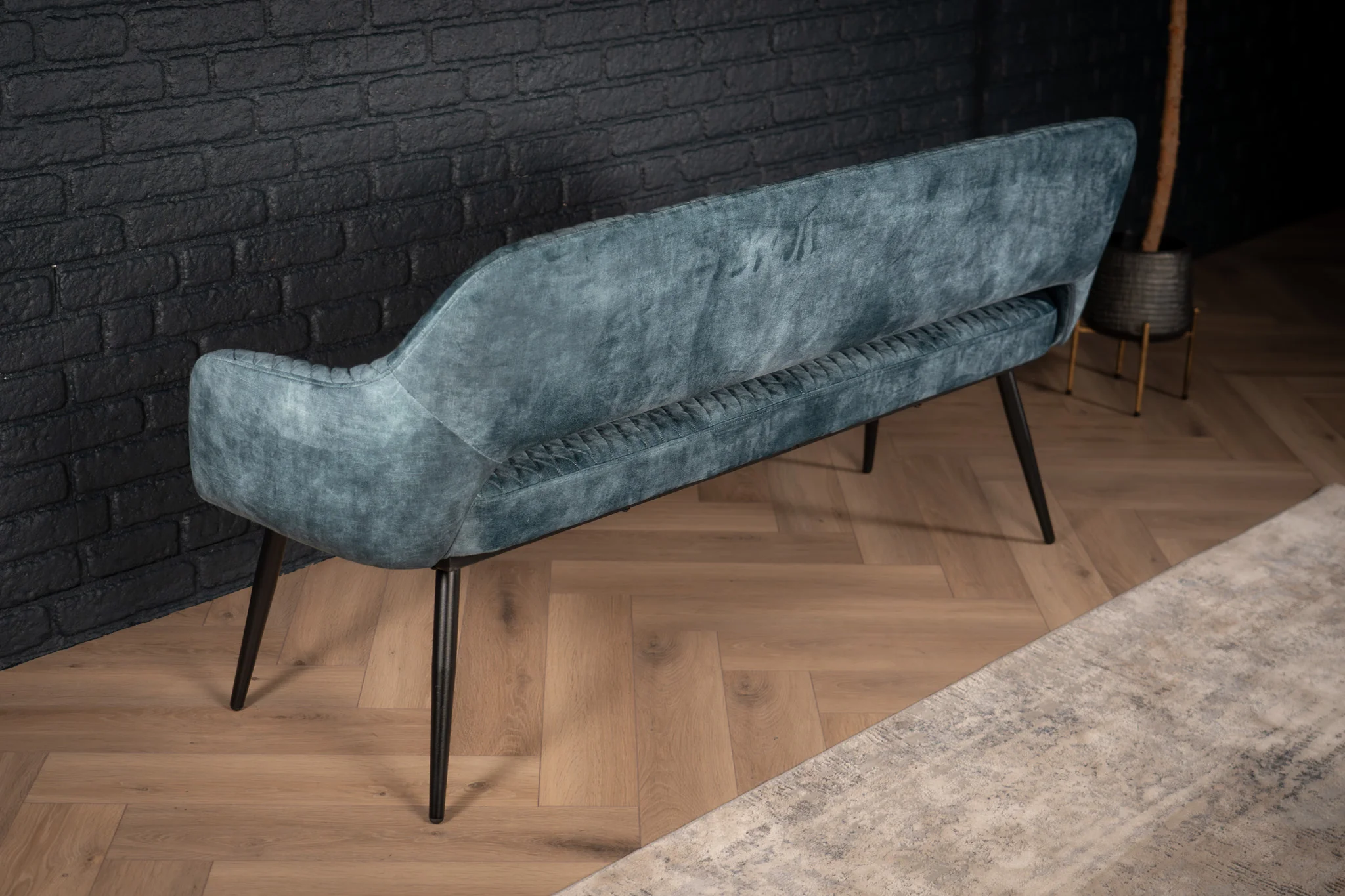 Velvet Bench 160 cm Petrol Blue with Black Legs – Glamour - Image 8