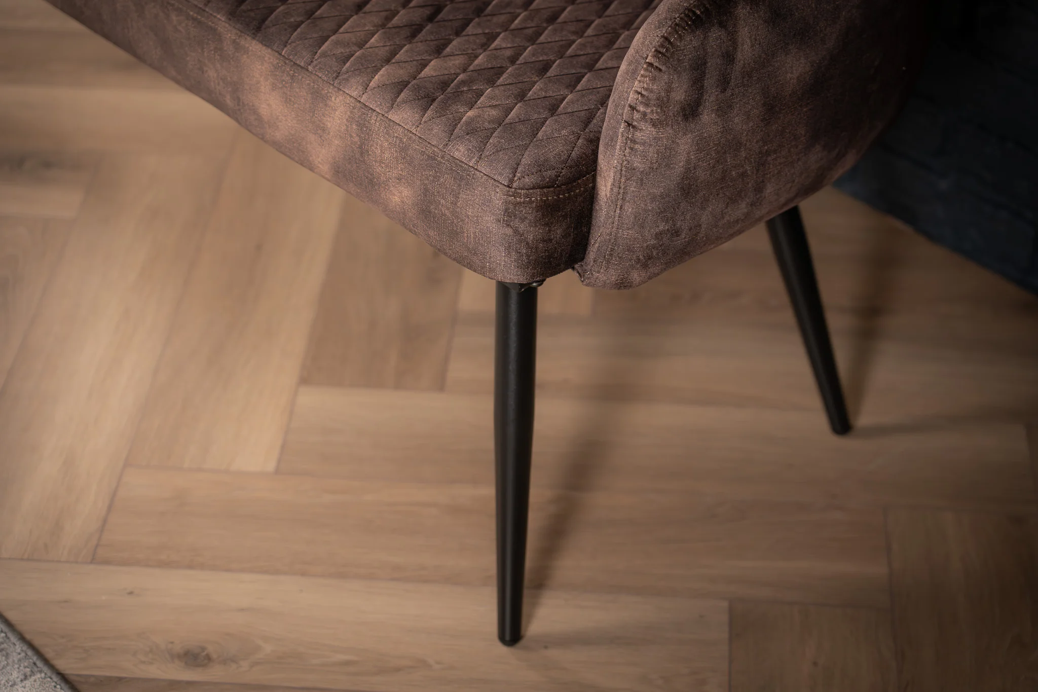 Velvet Bench 160 cm Grey Brown with Black Legs – Glamour - Image 4