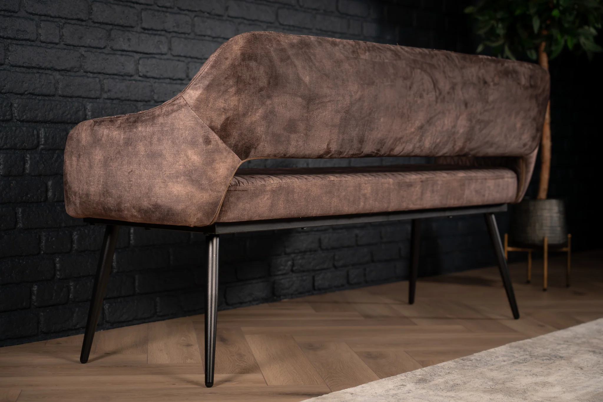 Velvet Bench 160 cm Grey Brown with Black Legs – Glamour - Image 7