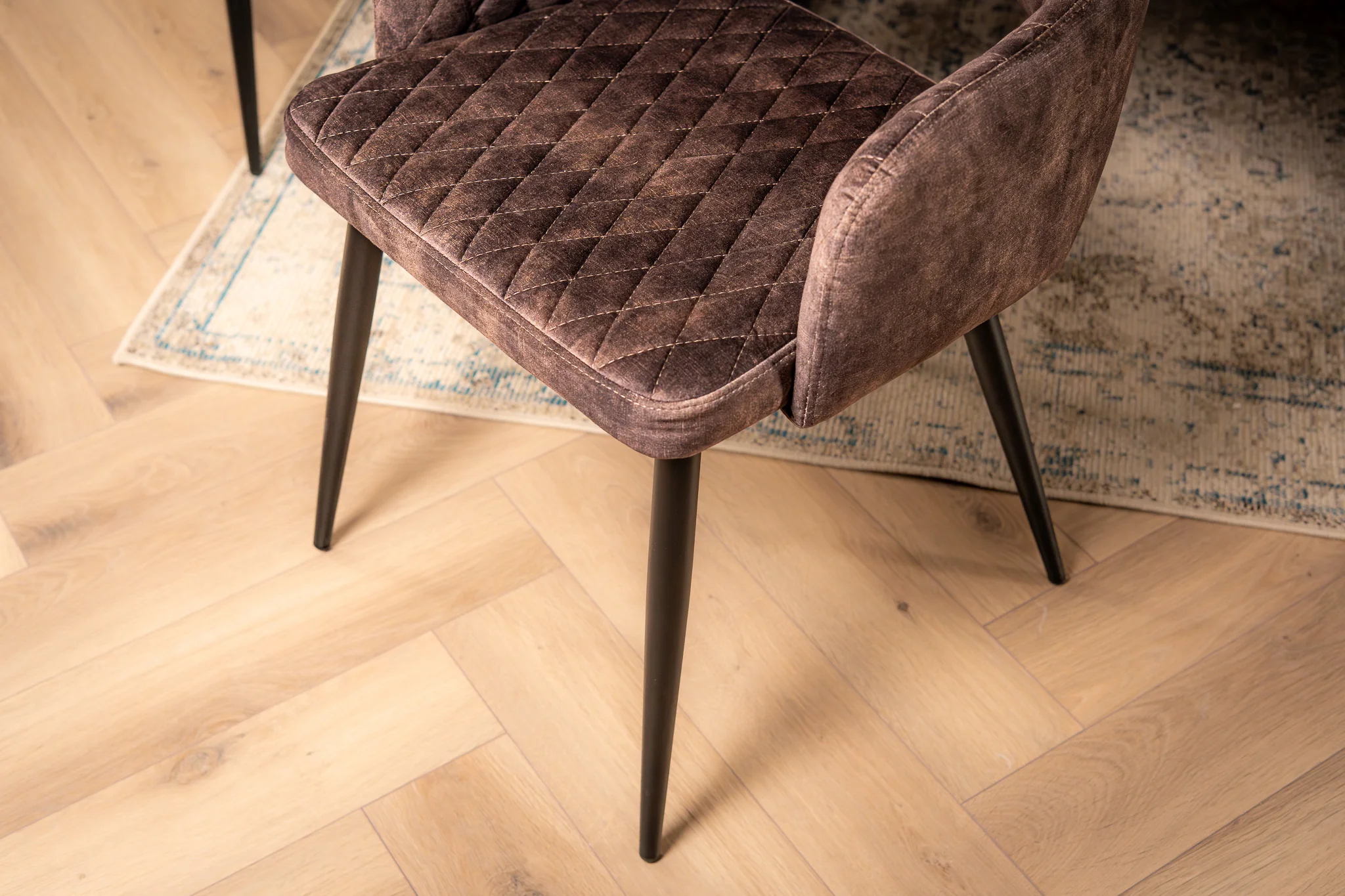 Velvet Dining Chair Grey Brown with Black Legs – Glamour - Image 2