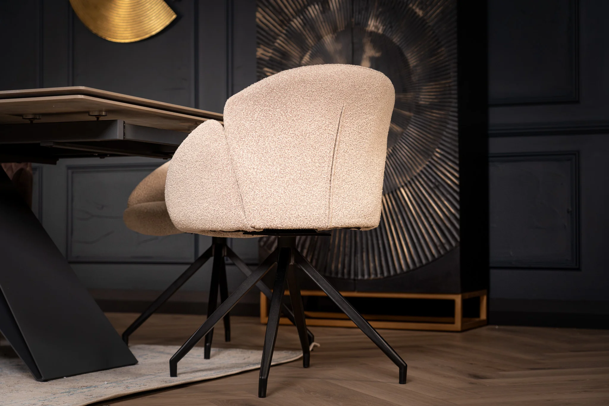 Boucle Swivel Dining Chair Beige – Glide - Image 7