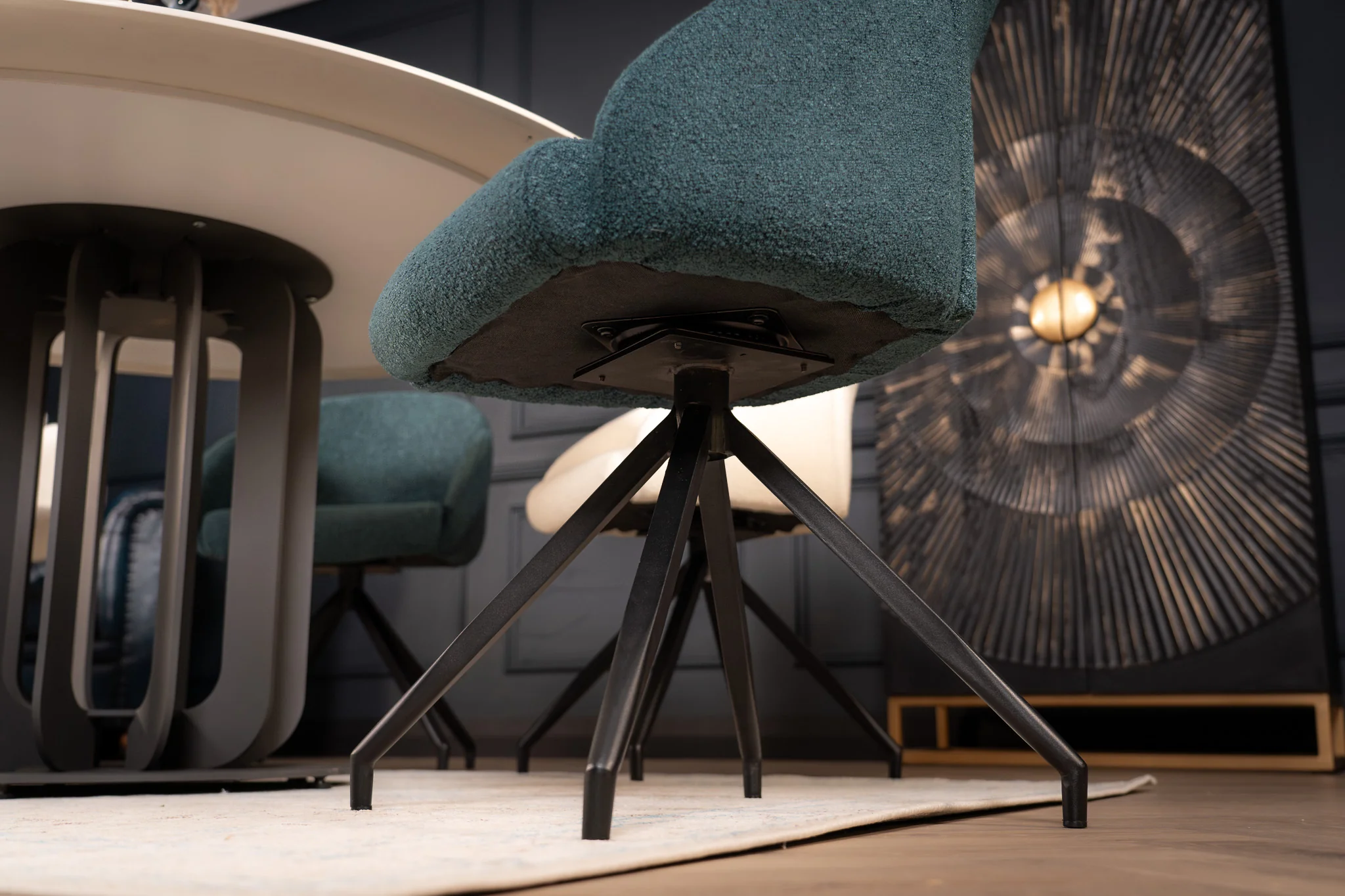 Boucle Swivel Dining Chair Blue – Glide - Image 5