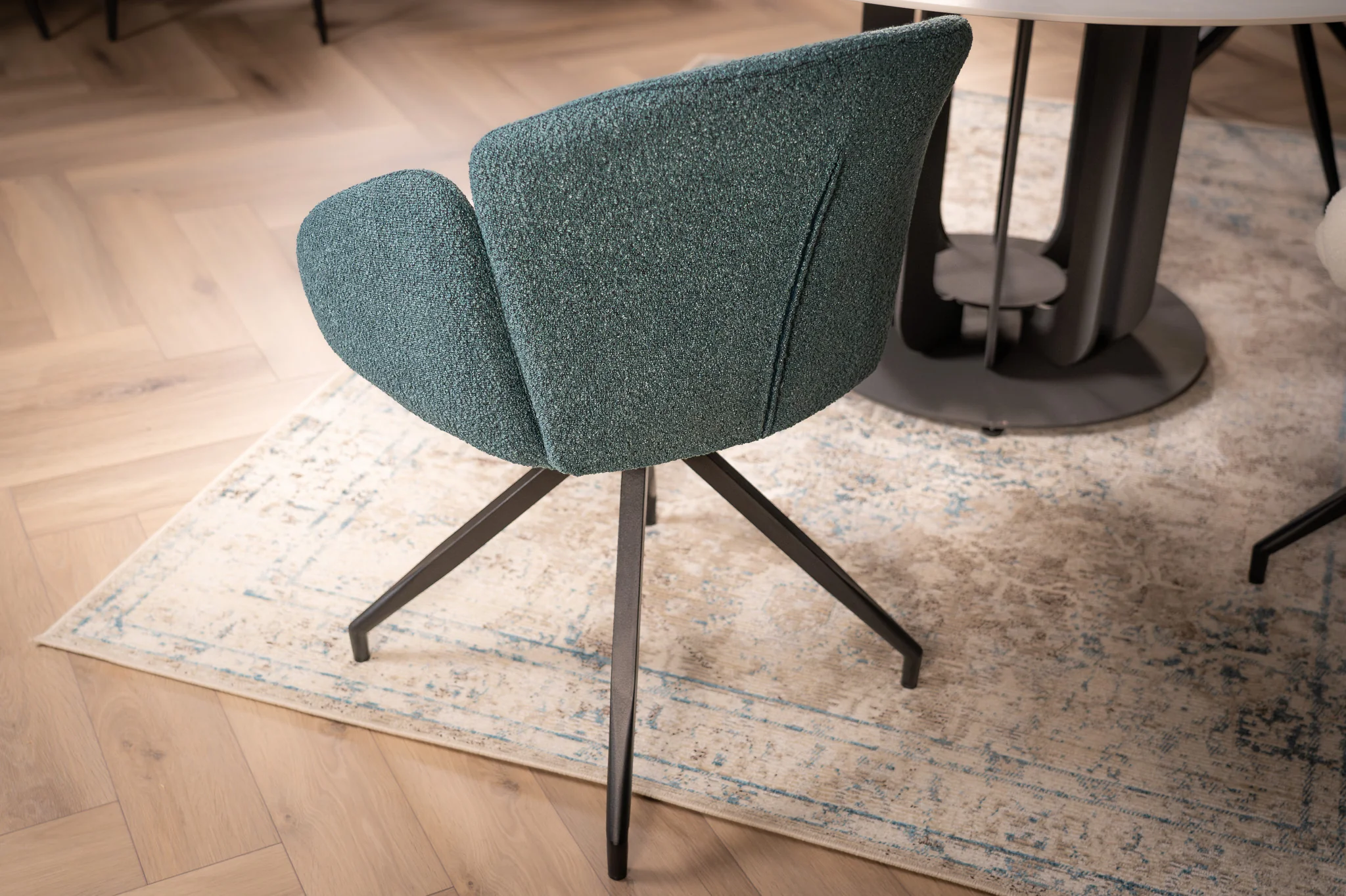 Boucle Swivel Dining Chair Blue – Glide - Image 6
