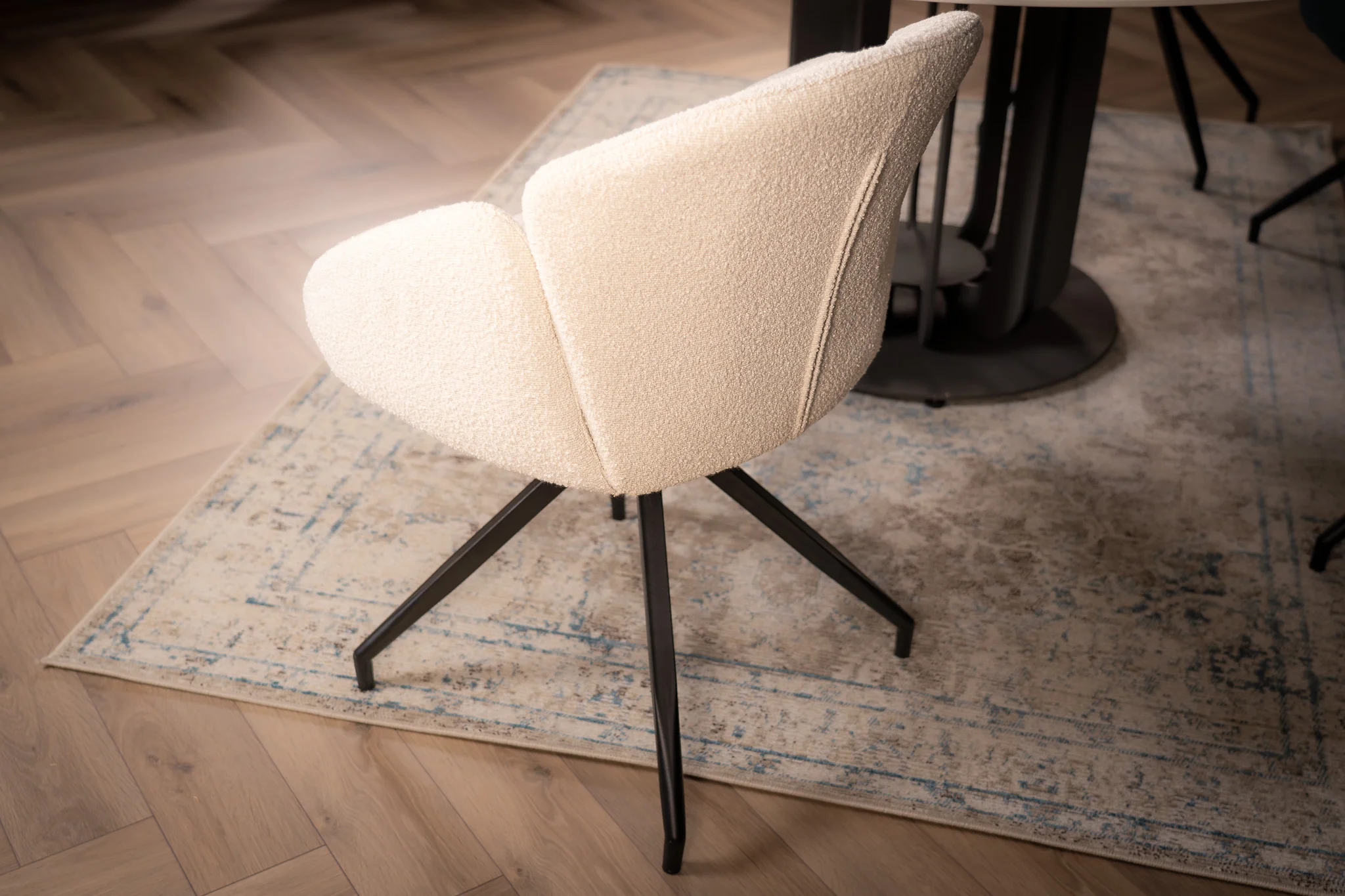 Boucle Swivel Dining Chair White – Glide - Image 6