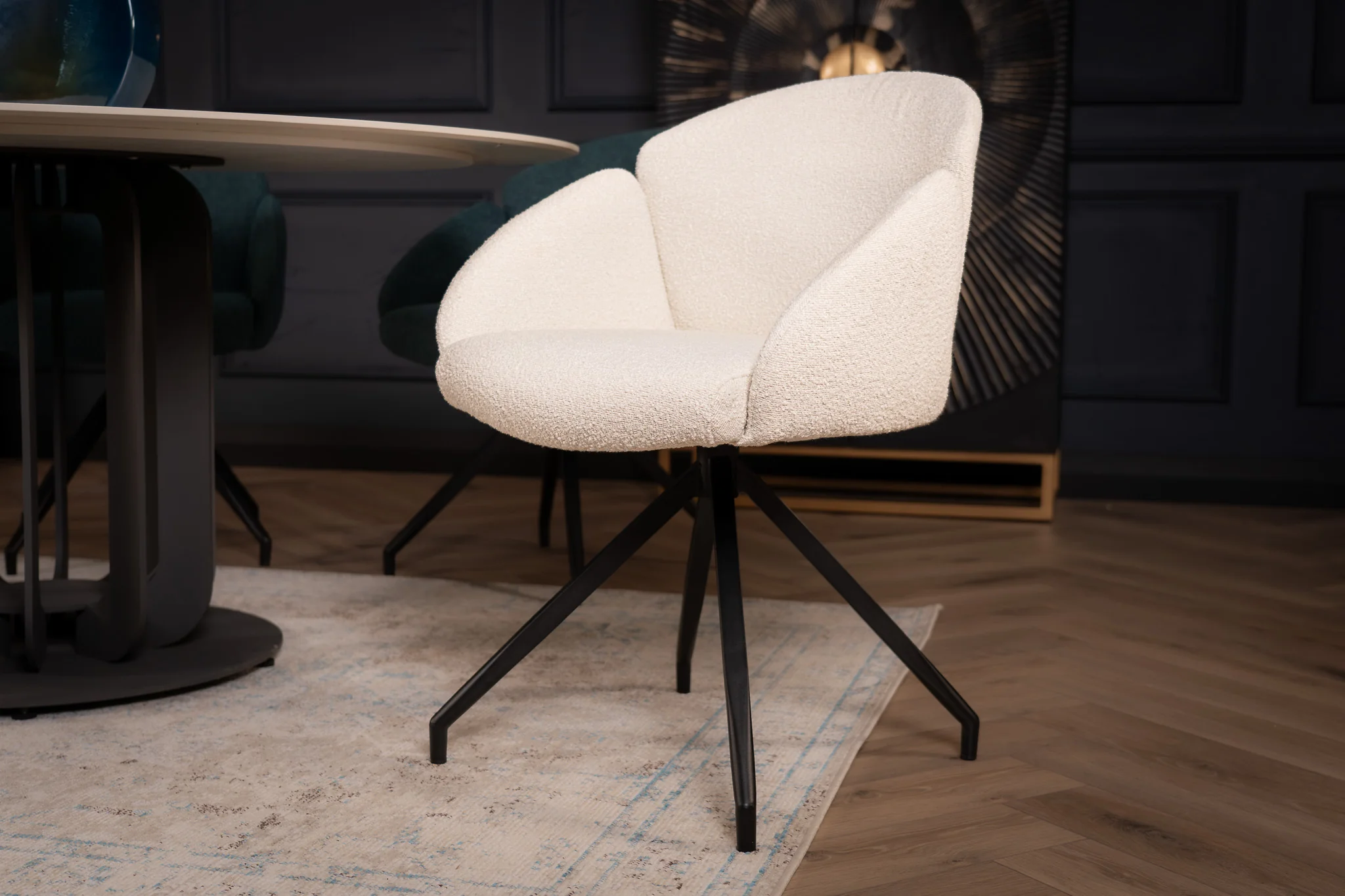 Boucle Swivel Dining Chair White – Glide - Image 7