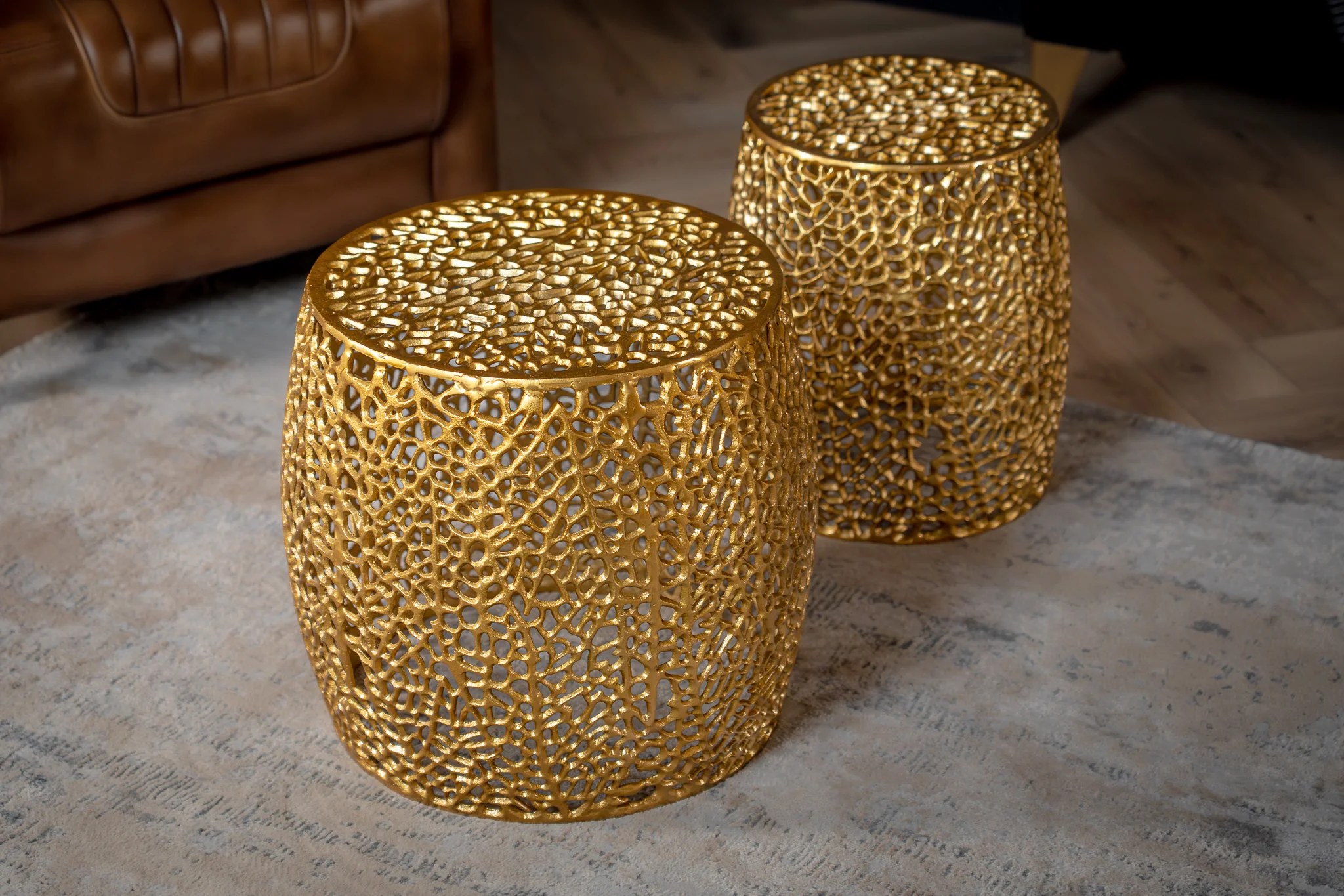 Gold Aluminium Side Table Set of 2 – Golden Coral