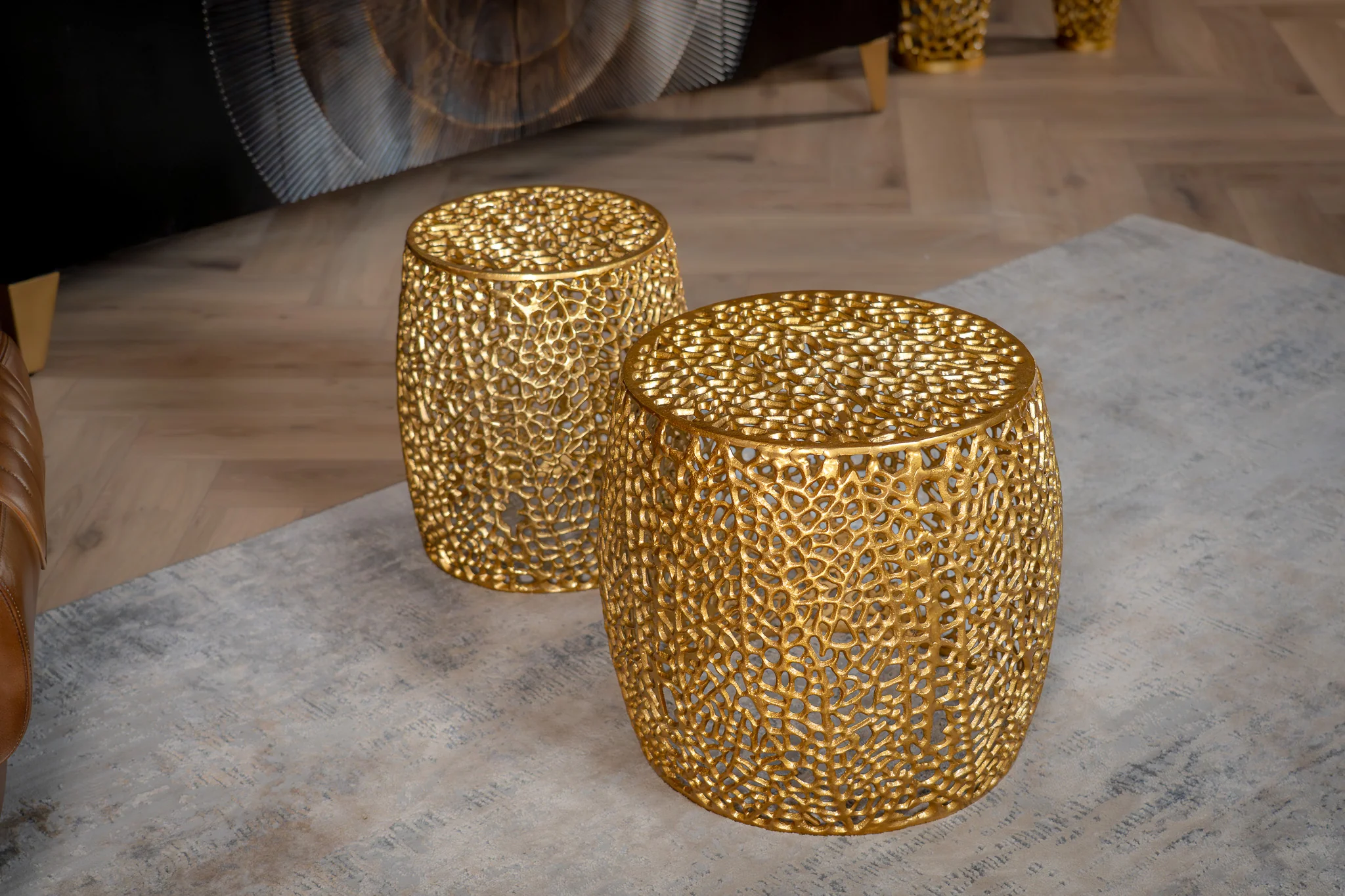 Gold Aluminium Side Table Set of 2 – Golden Coral - Image 2