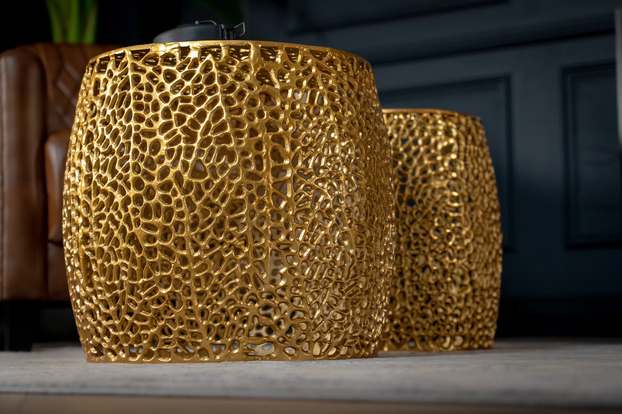 Gold Aluminium Side Table Set of 2 – Golden Coral - Image 5