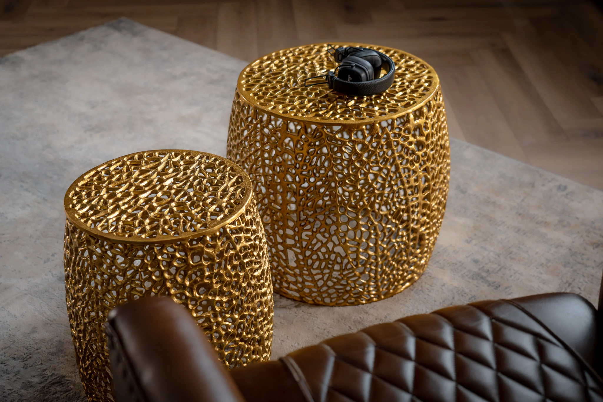 Gold Aluminium Side Table Set of 2 – Golden Coral - Image 6