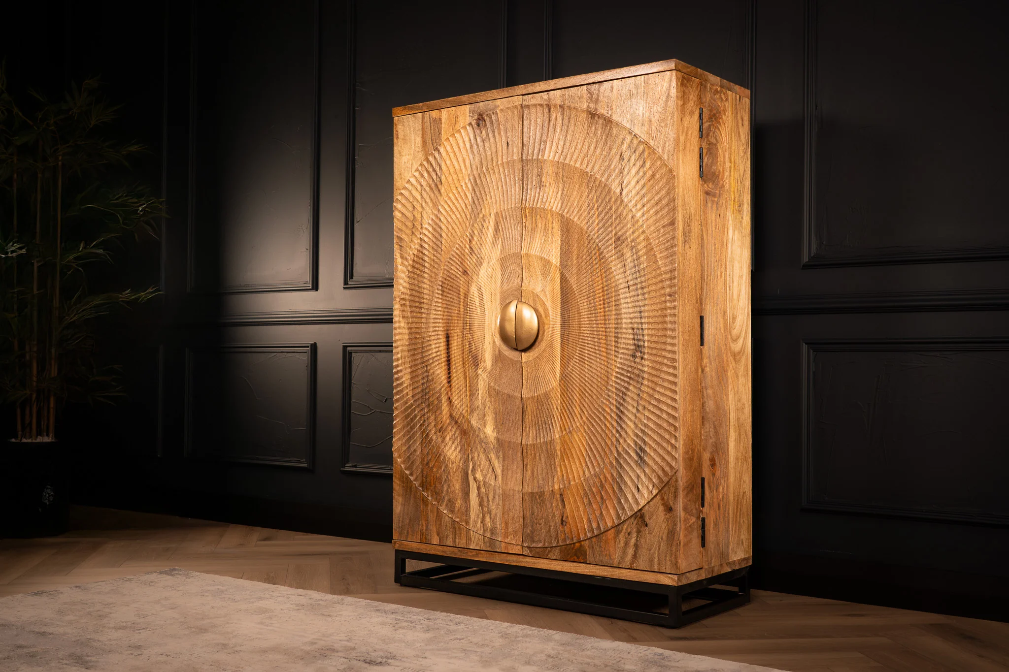 Solid Mango Wood Bar Cabinet Natural Brown & Black 140 cm – Sunset - Image 6
