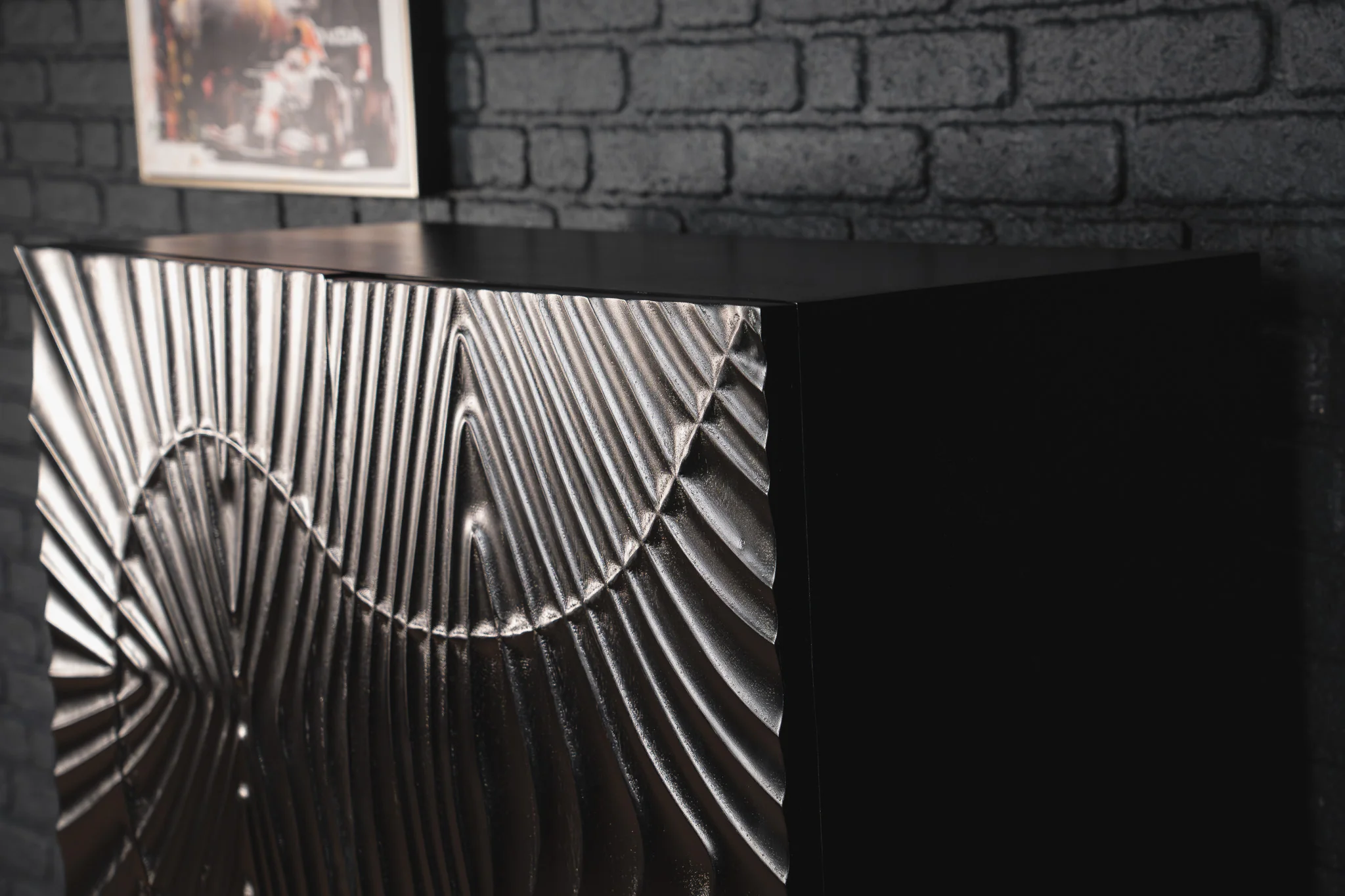 Solid Mango Wood Cabinet Black 120 cm with 3D Carved Front – Scorpion - Image 7