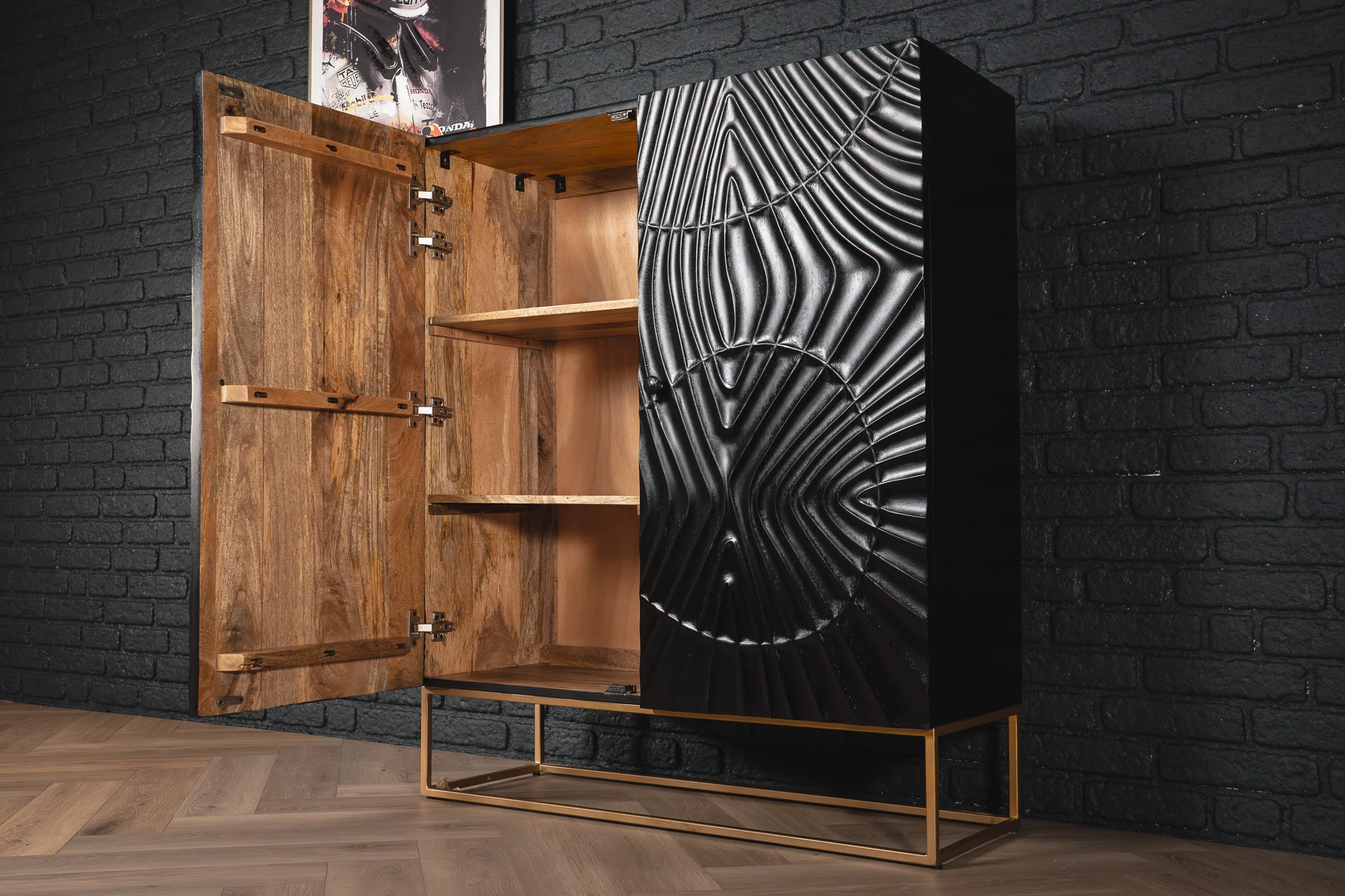 Solid Mango Wood Cabinet Black 120 cm with 3D Carved Front – Scorpion - Image 8