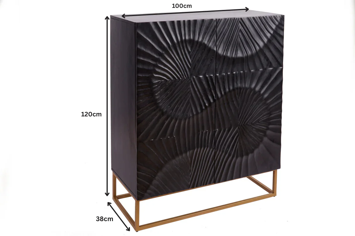 Solid Mango Wood Cabinet Black 120 cm with 3D Carved Front – Scorpion - Image 9