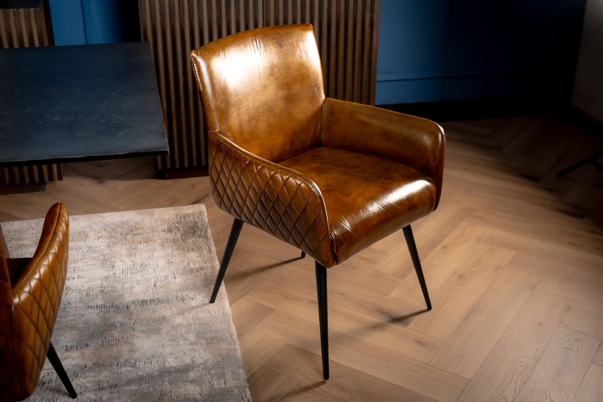 Genuine Leather Dining Armchair Antique Brown with Black Legs – Hudson - Image 2
