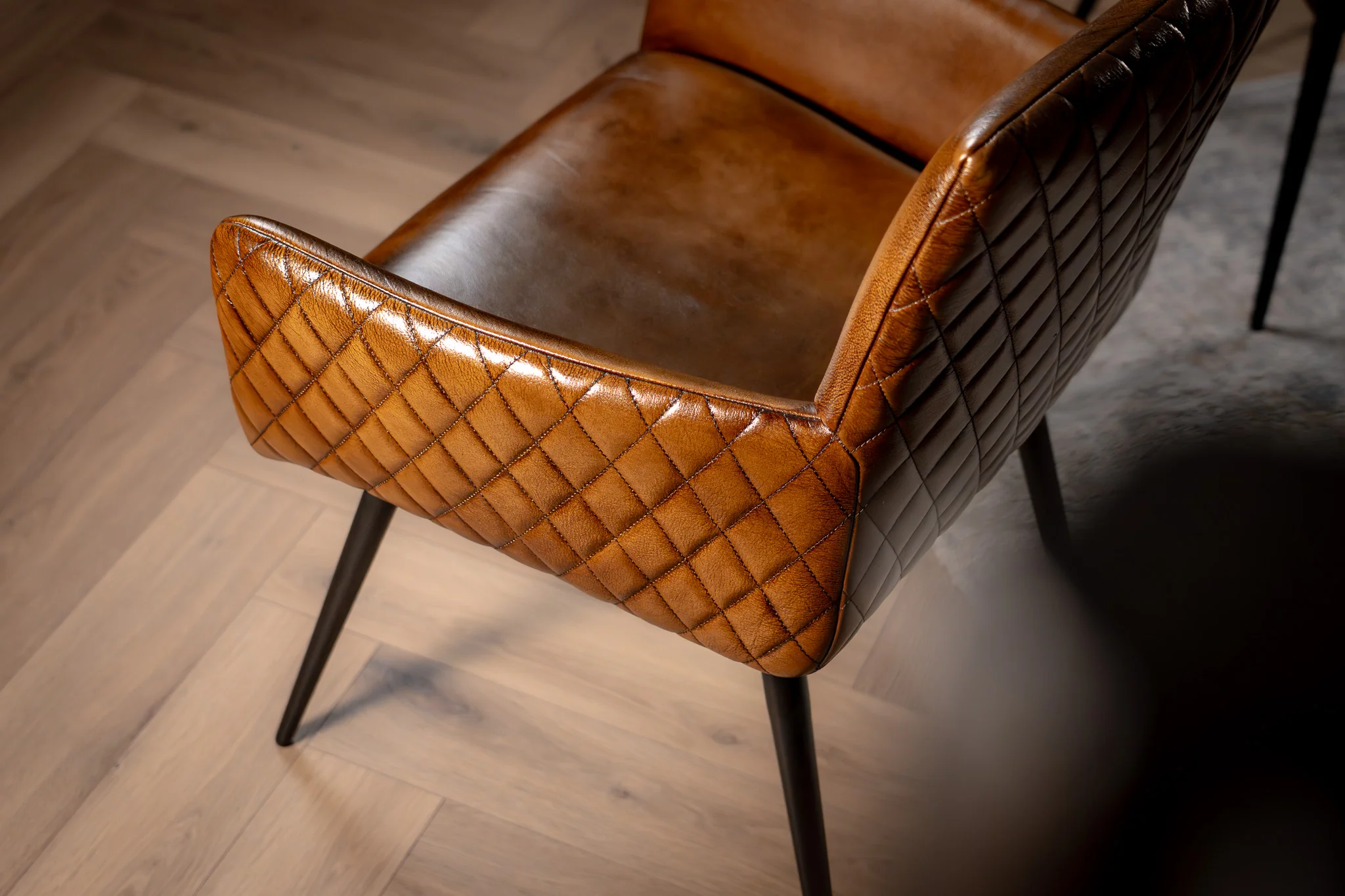 Genuine Leather Dining Armchair Antique Brown with Black Legs – Hudson - Image 4