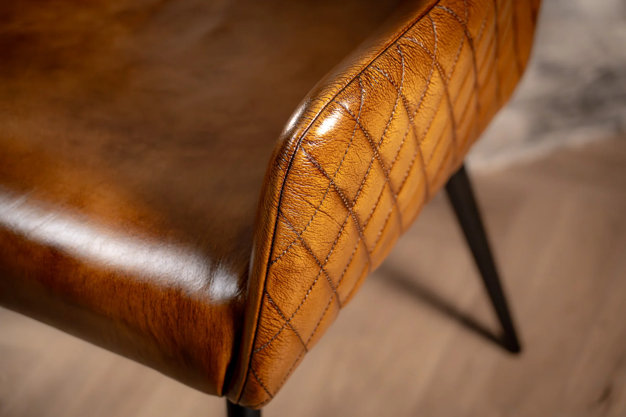 Genuine Leather Dining Armchair Antique Brown with Black Legs – Hudson - Image 8