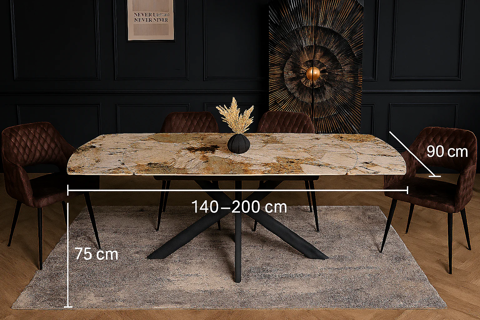 Rotating Extendable Sintered Stone Dining Table 140-200cm – Integri Rusty Stone - Image 12