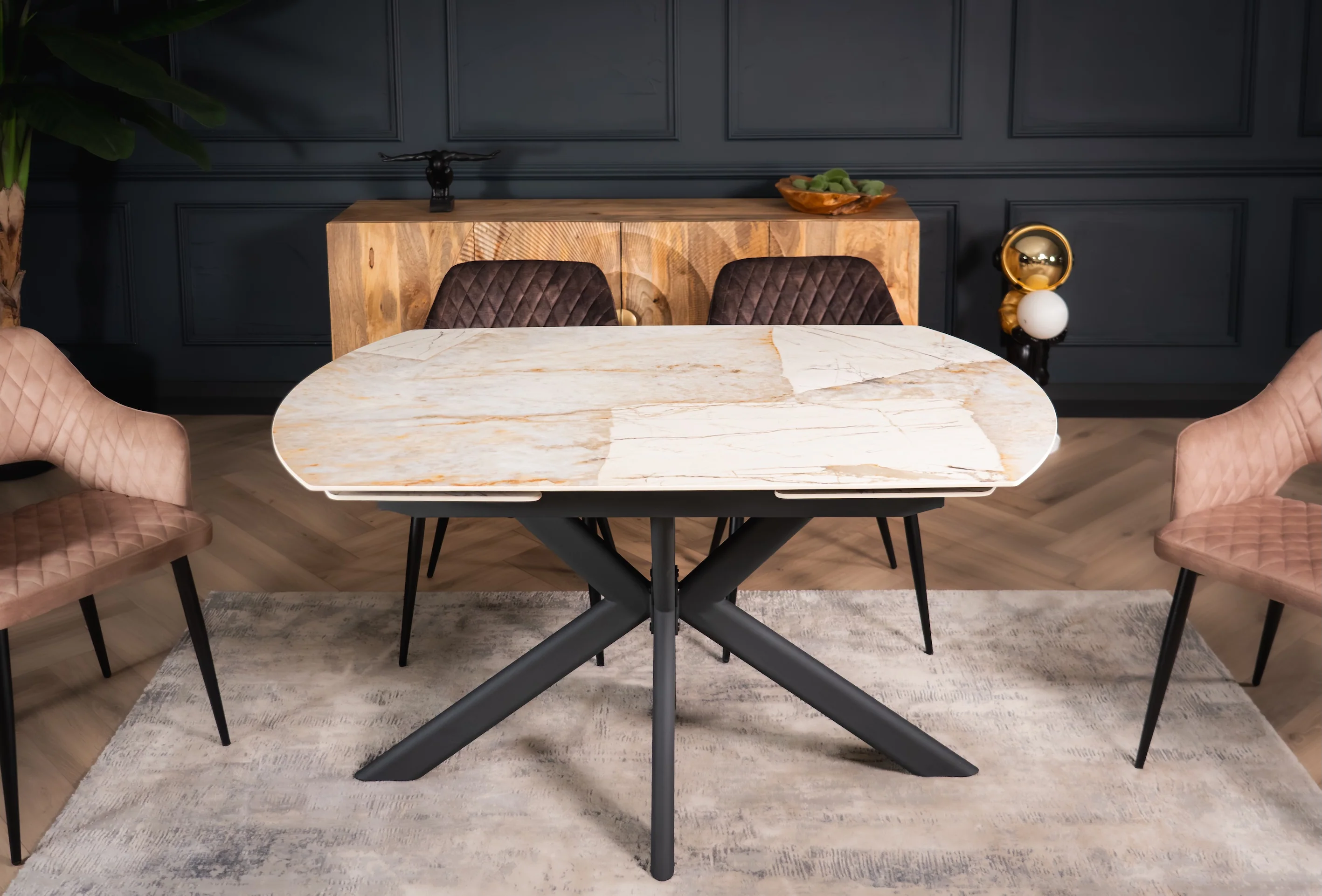 Rotating Extendable Sintered Stone Dining Table 140-200cm – Integri Rusty Stone - Image 3