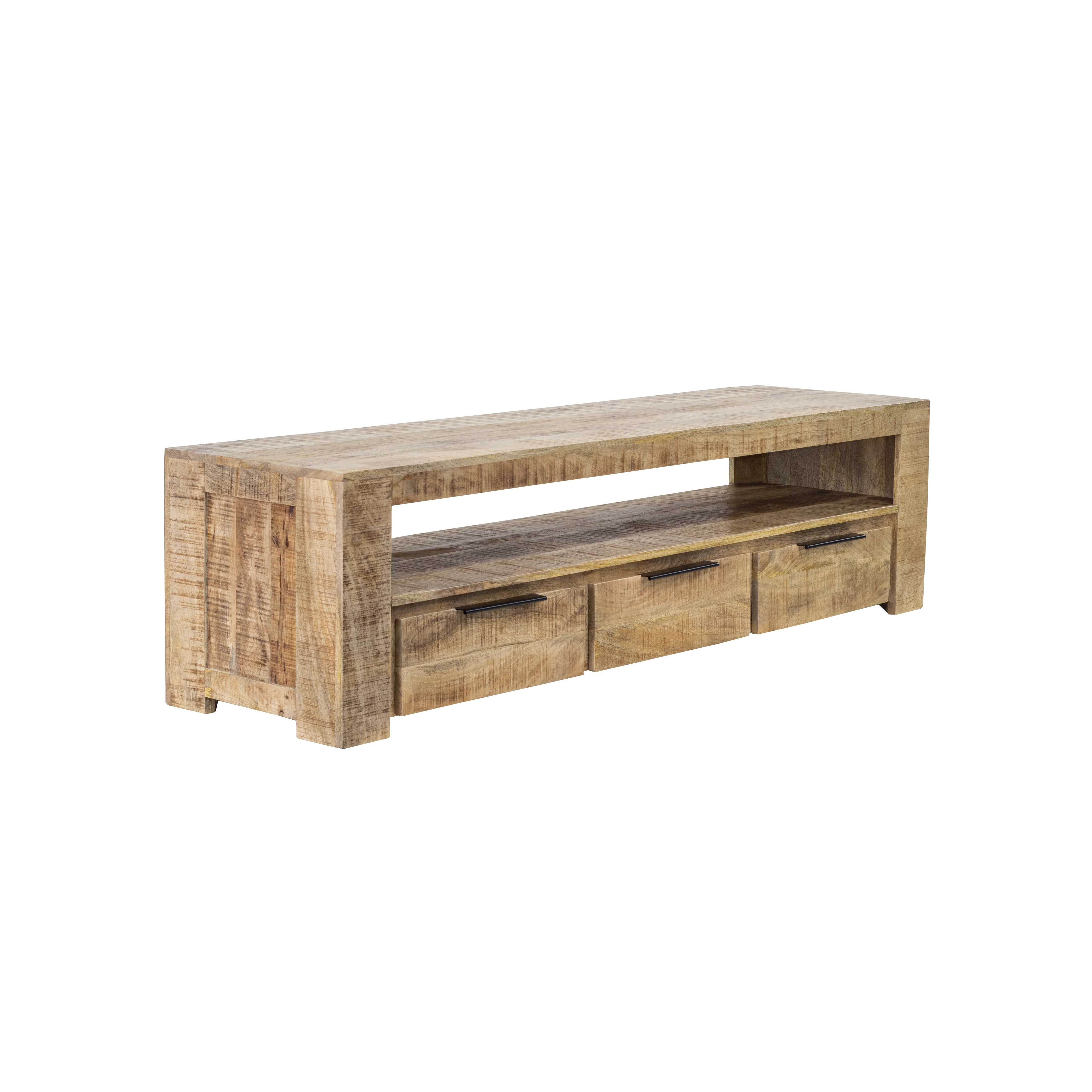 Solid Mango Wood TV Unit 170 cm – Woodland 3 Drawer Natural Brown - Image 3