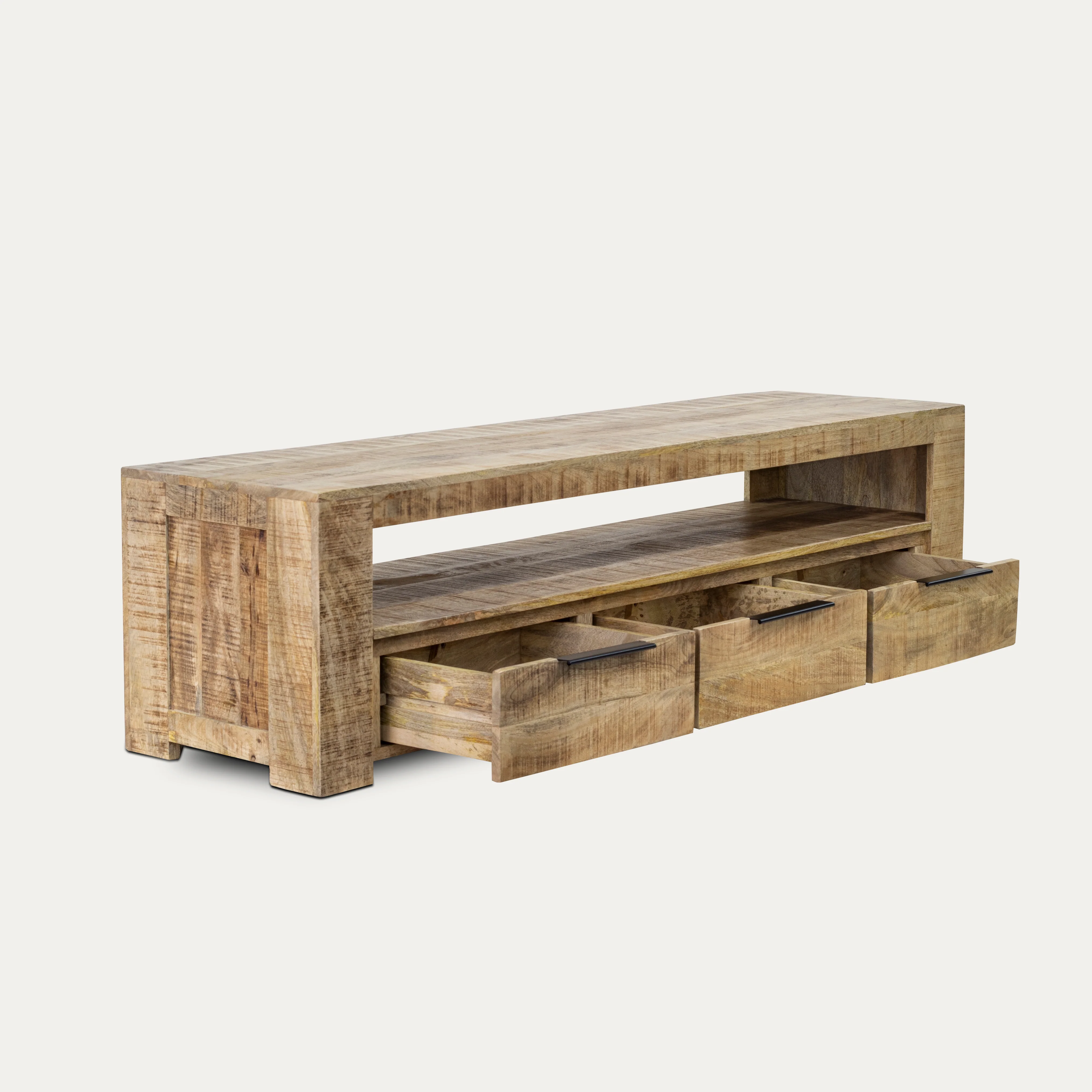 Solid Mango Wood TV Unit 170 cm – Woodland 3 Drawer Natural Brown - Image 4