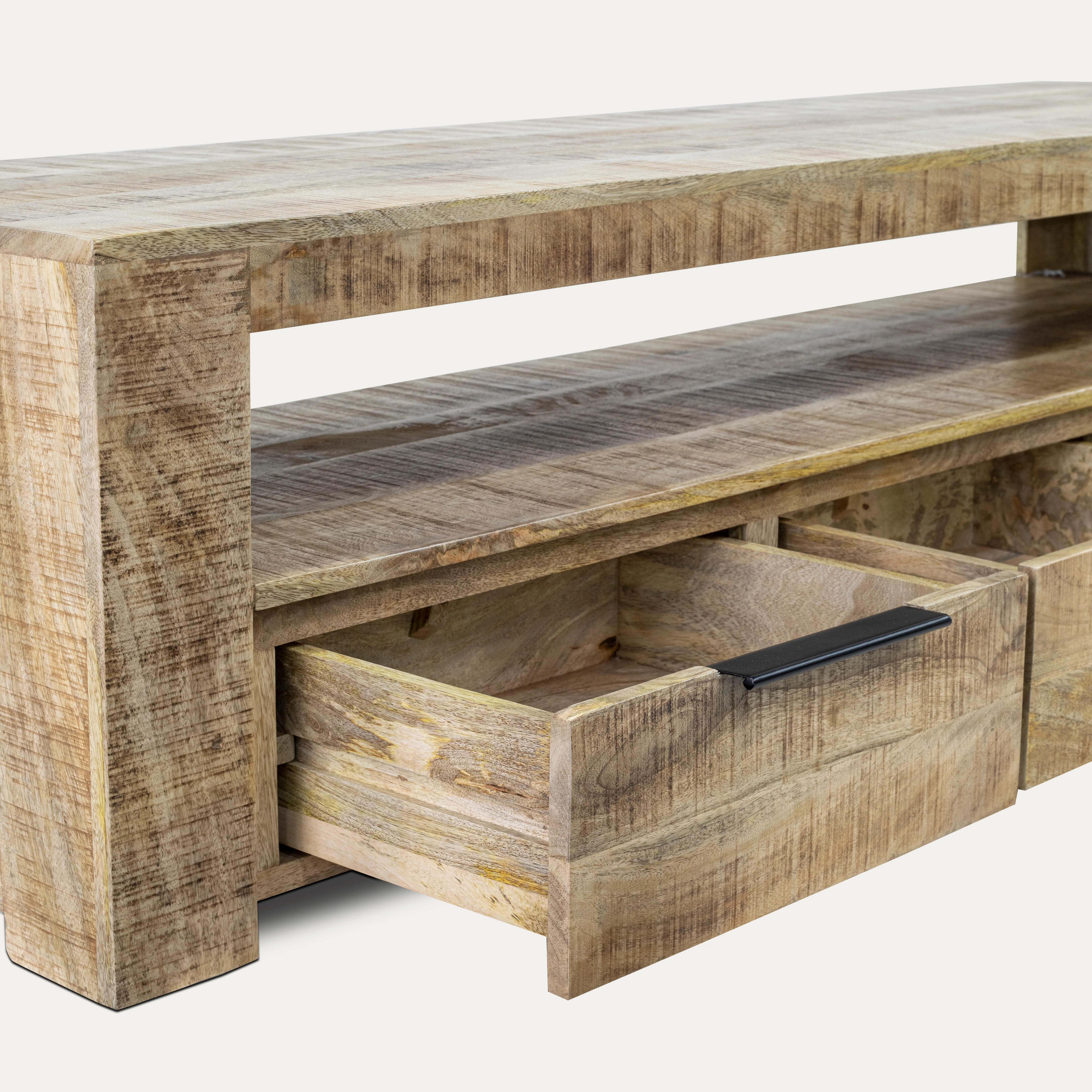 Solid Mango Wood TV Unit 170 cm – Woodland 3 Drawer Natural Brown - Image 6