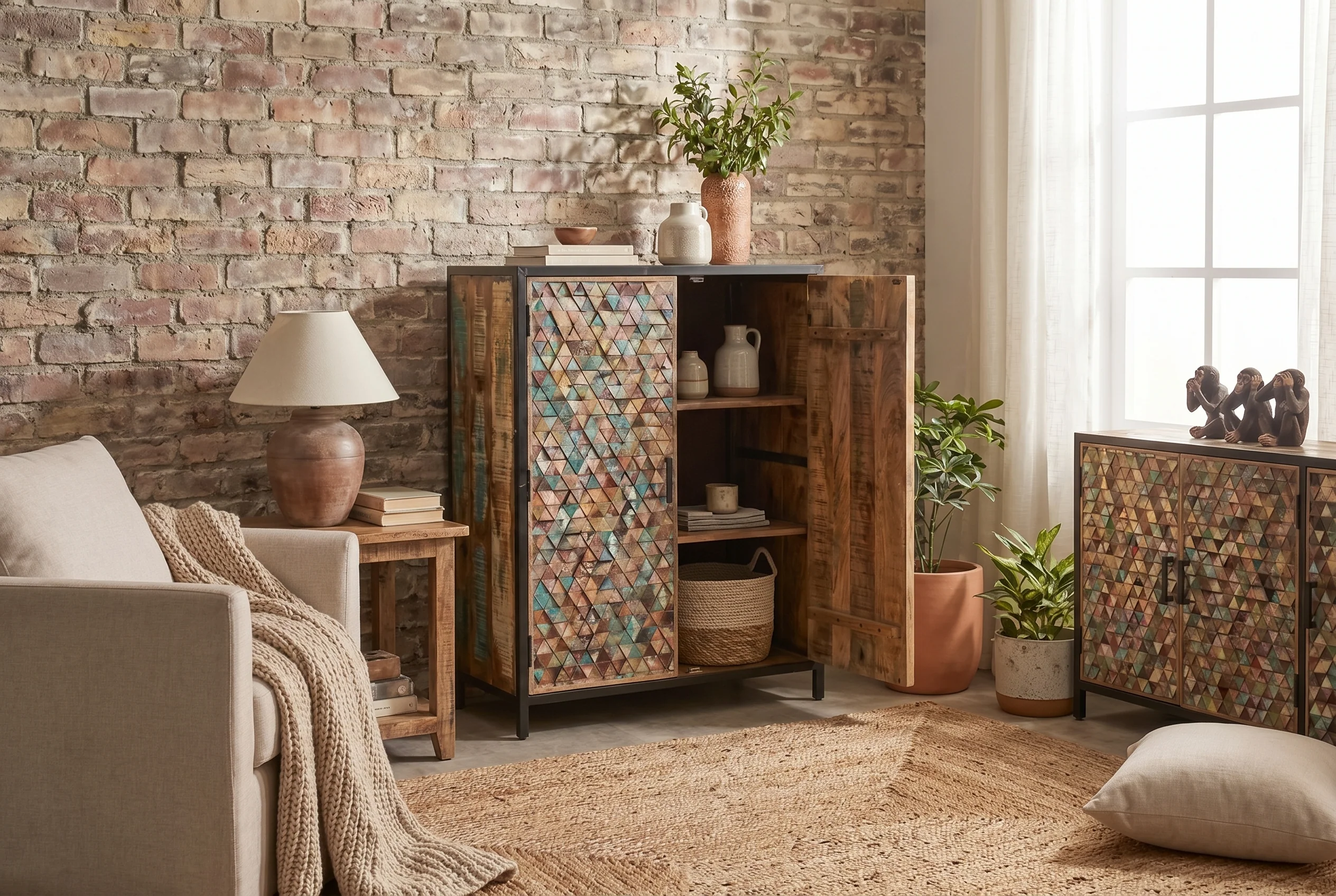 Recycled Mango Wood Sideboard with Black Metal Frame 160 cm – Iron Sky - Image 8
