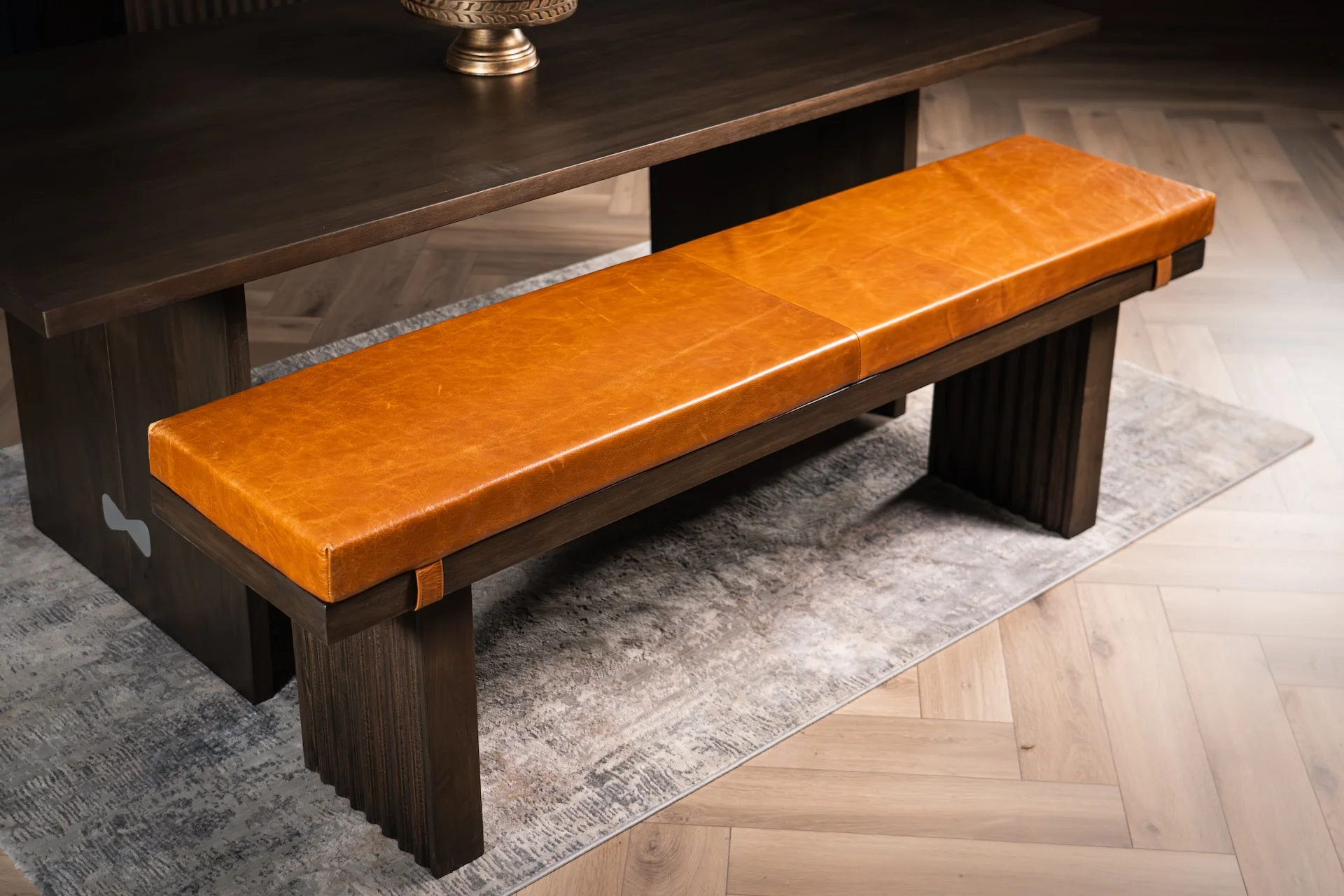 Solid Mango Wood Dining Bench with Fluted Legs Grey Brown 170 cm - Louvre - Image 3
