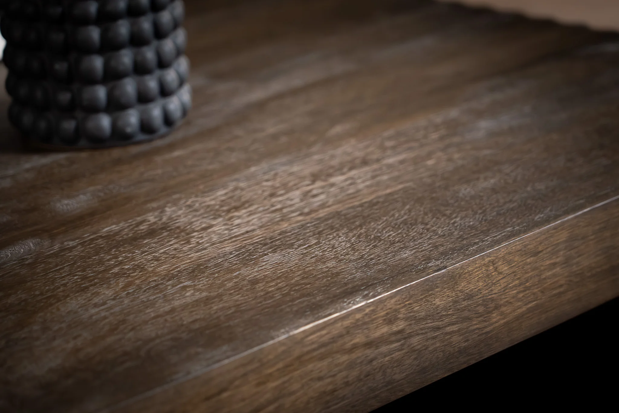 Solid Mango Wood Coffee Table 100 cm – Louvre Fluted Front Grey Brown - Image 6