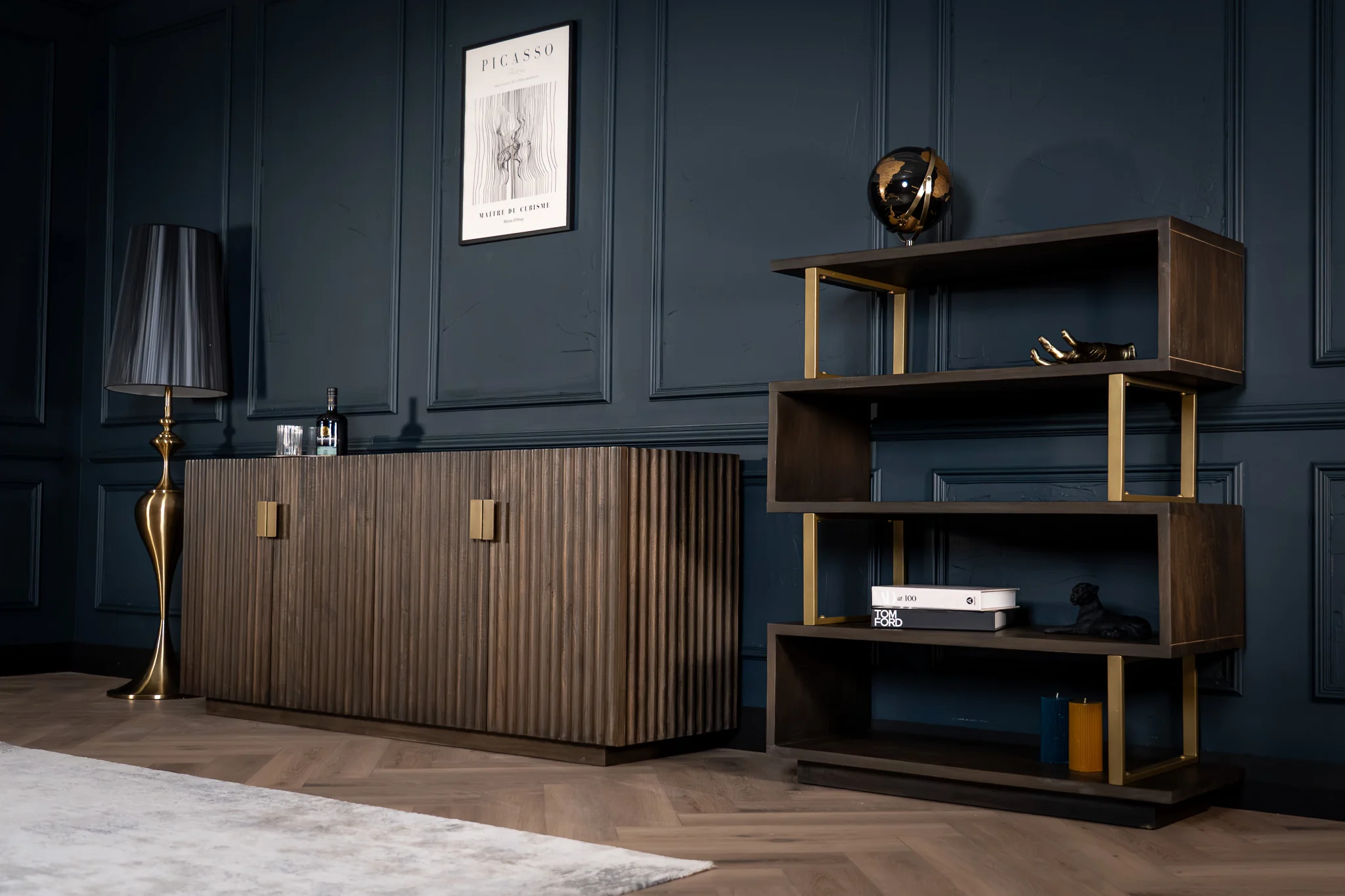 Solid Mango Wood Sideboard 180 cm – Louvre Fluted Front Grey Brown - Image 10