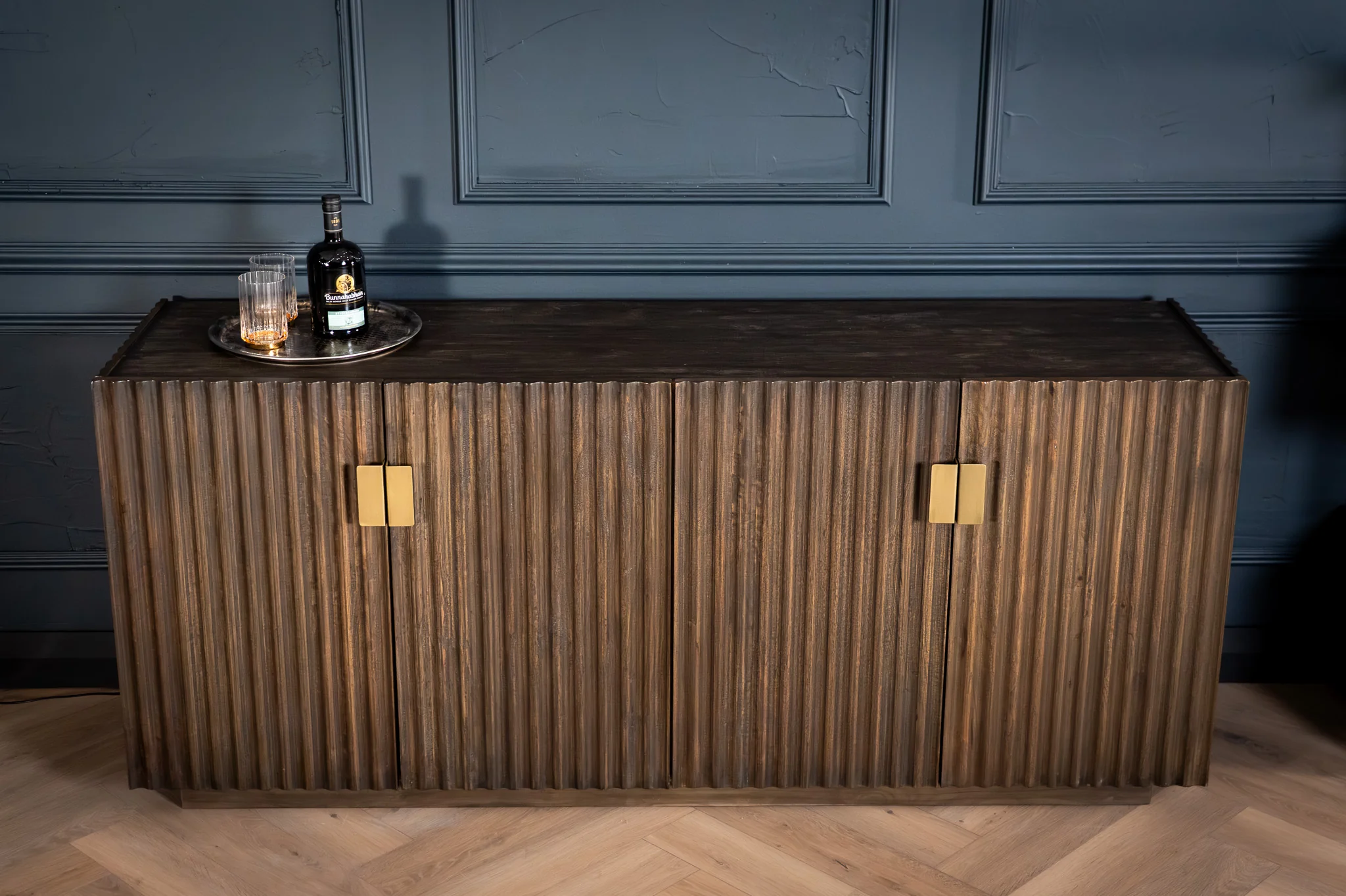 Solid Mango Wood Sideboard 180 cm – Louvre Fluted Front Grey Brown - Image 4