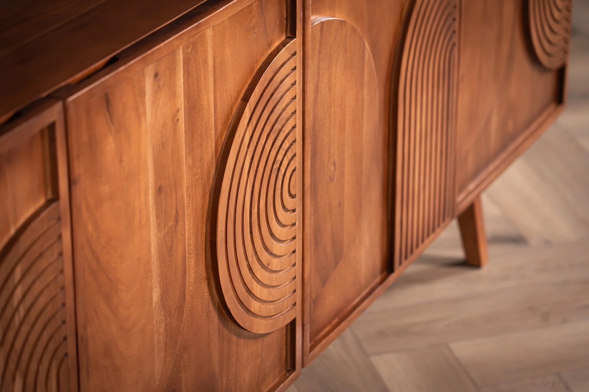 Solid Acacia Wood Sideboard 200 cm with Carved Circular Front – Manhattan - Image 5