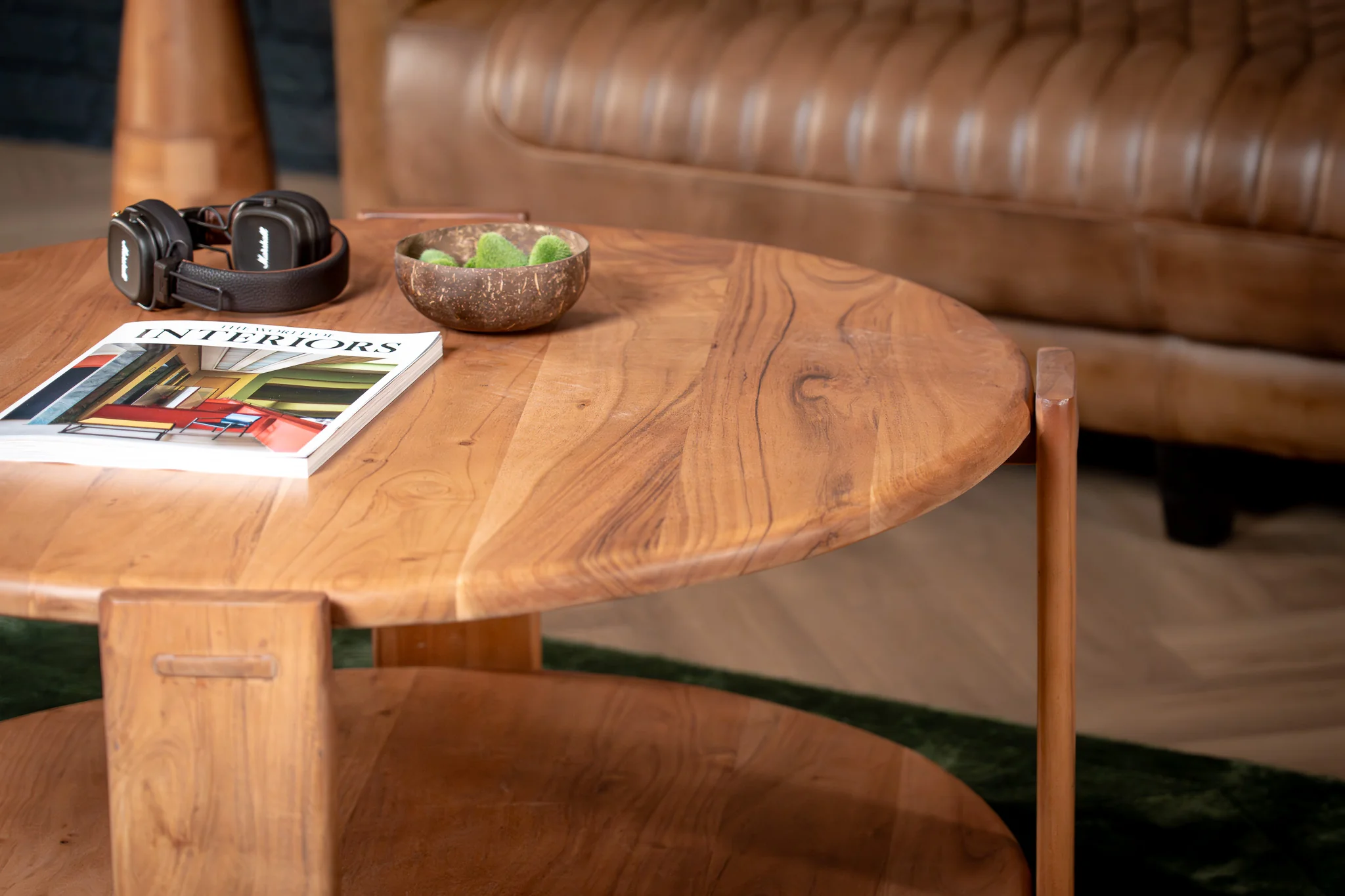 Solid Acacia Wood Round Coffee Table 92 cm – Manhattan - Image 7