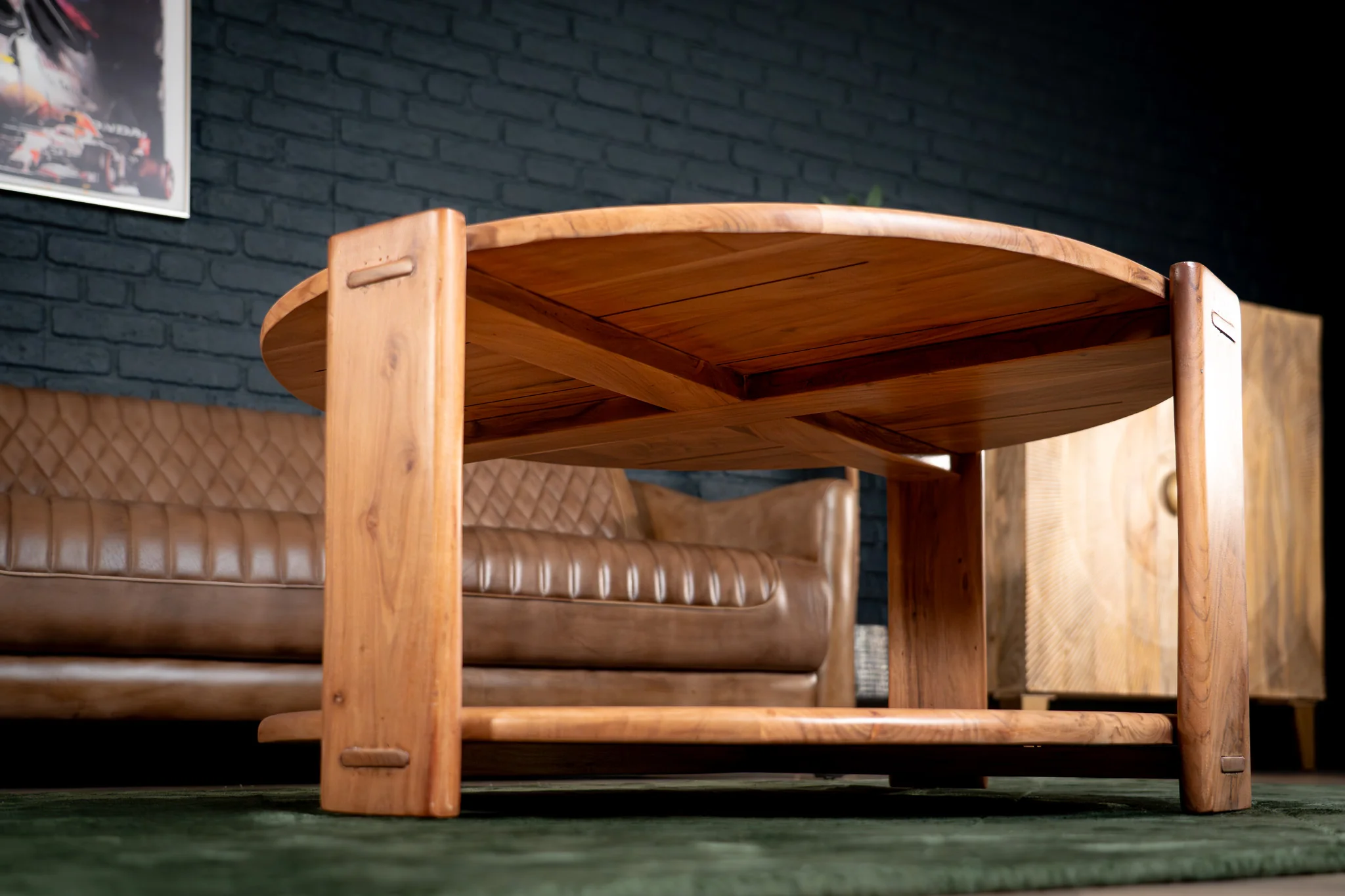 Solid Acacia Wood Round Coffee Table 92 cm – Manhattan - Image 8