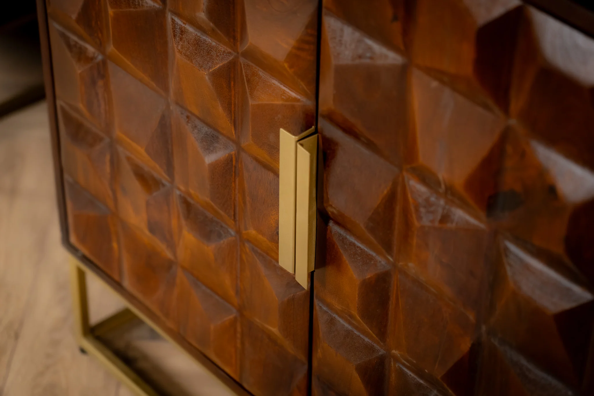 Solid Mango Wood Bar Cabinet Dark Brown with Gold Base 155 cm - Memento - Image 3