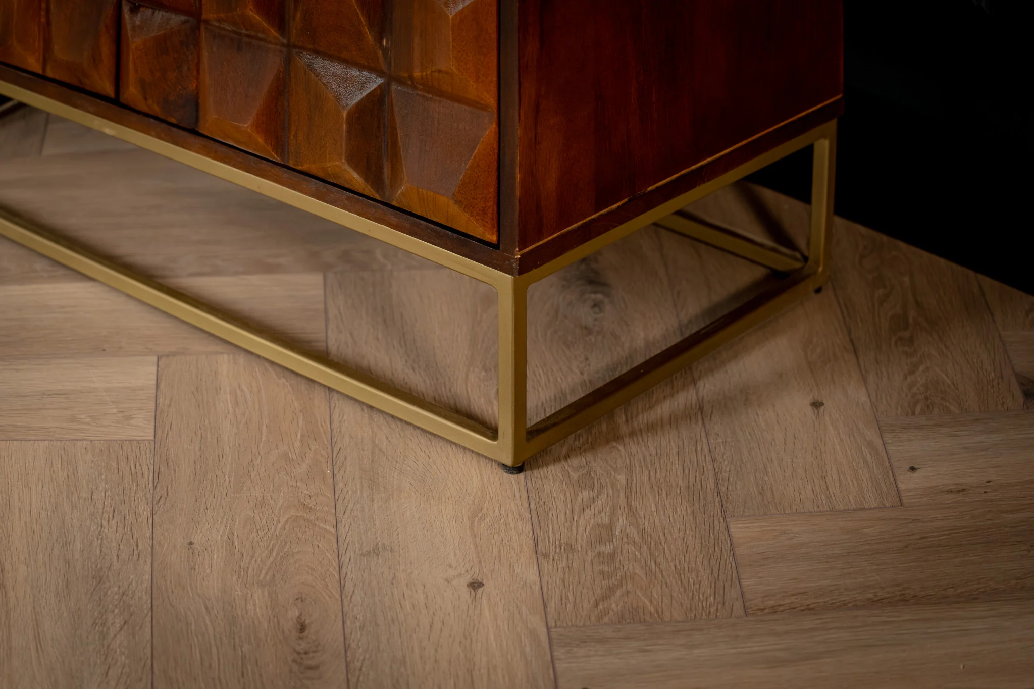 Solid Mango Wood Bar Cabinet Dark Brown with Gold Base 155 cm - Memento - Image 8
