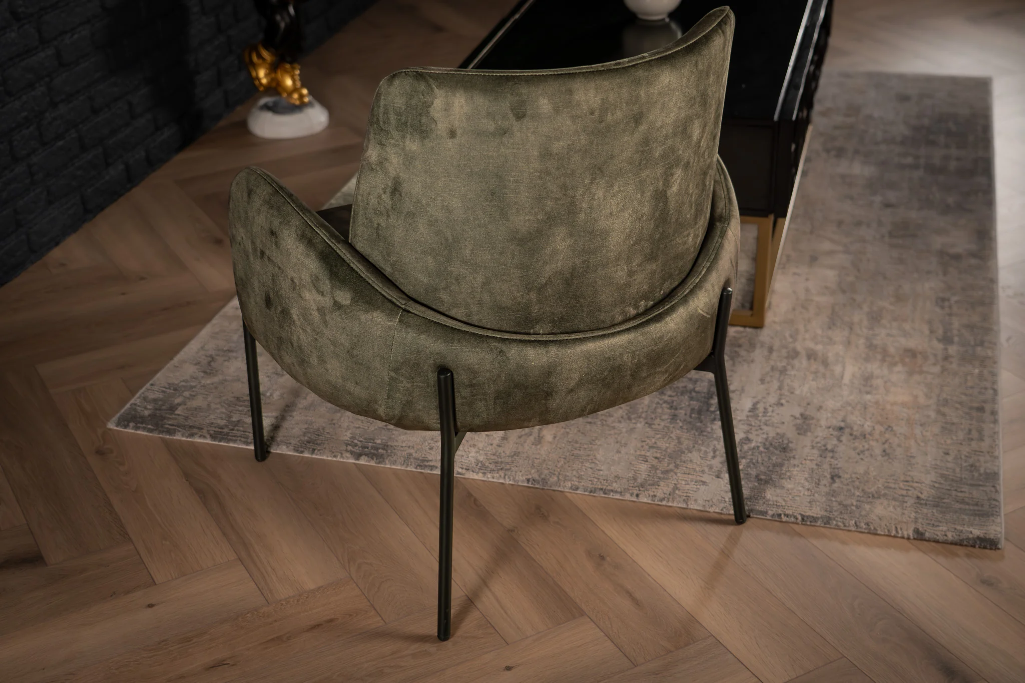 Velvet Lounge Chair Grey Green with Black Legs – Milo - Image 6