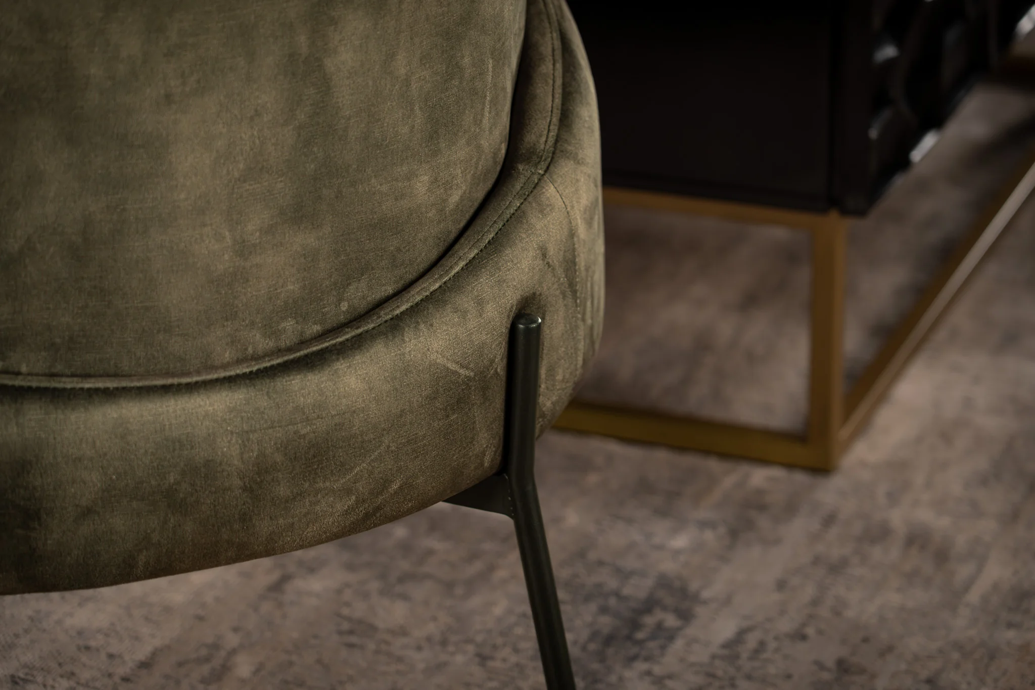 Velvet Lounge Chair Grey Green with Black Legs – Milo - Image 8