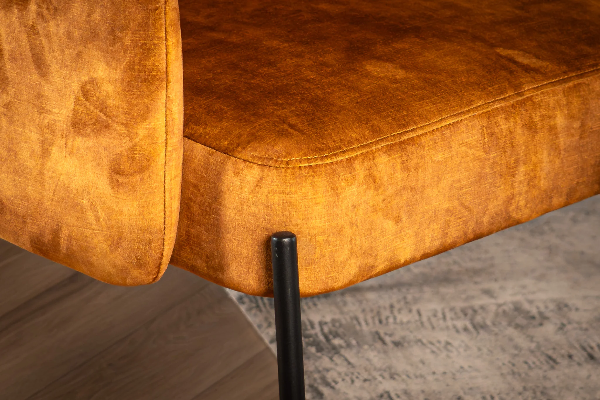 Velvet Lounge Chair Mustard Yellow with Black Legs – Milo - Image 6