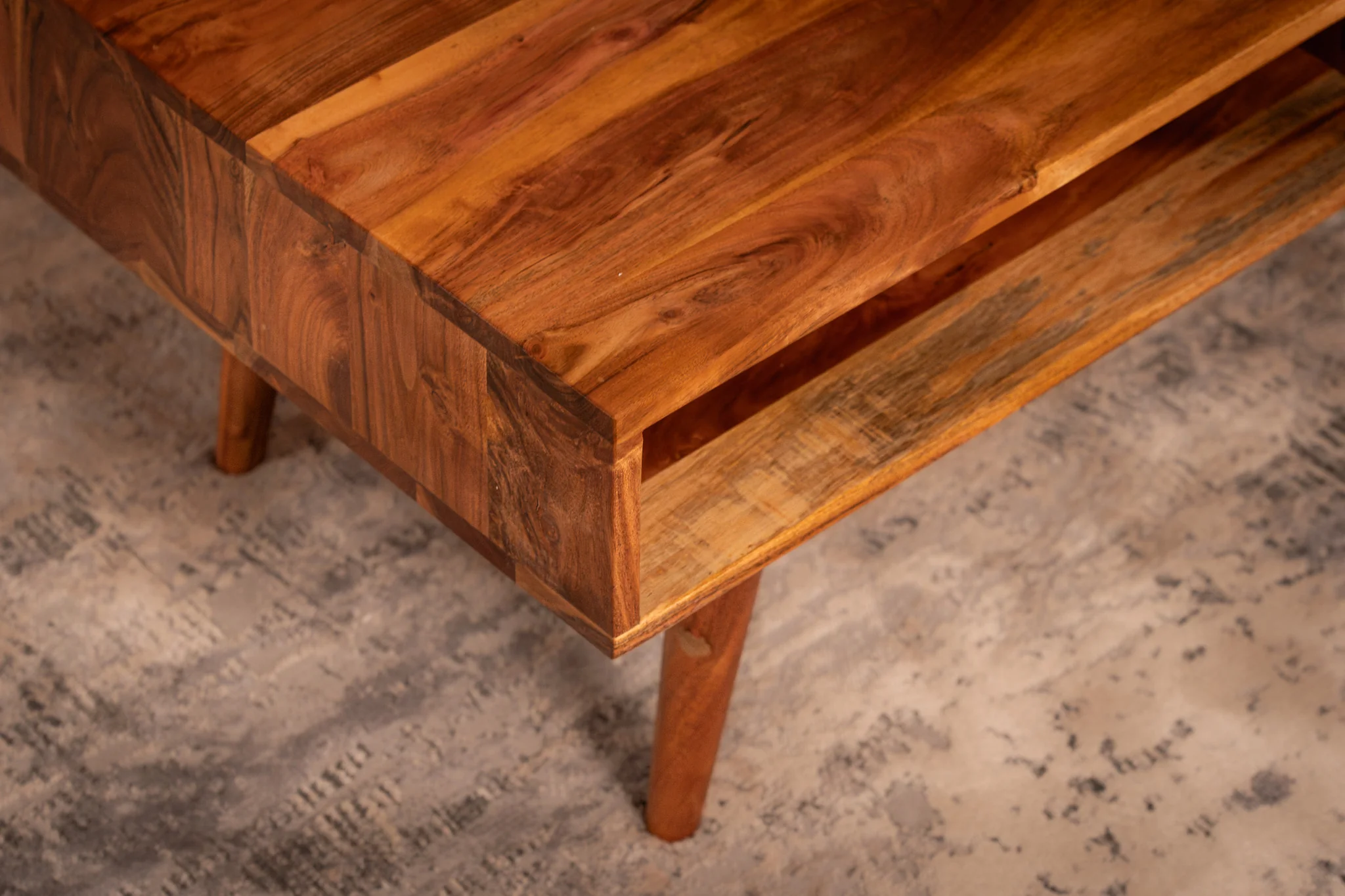 Solid Acacia Wood Coffee Table with Drawers 100 cm – Hive Natural Brown - Image 3